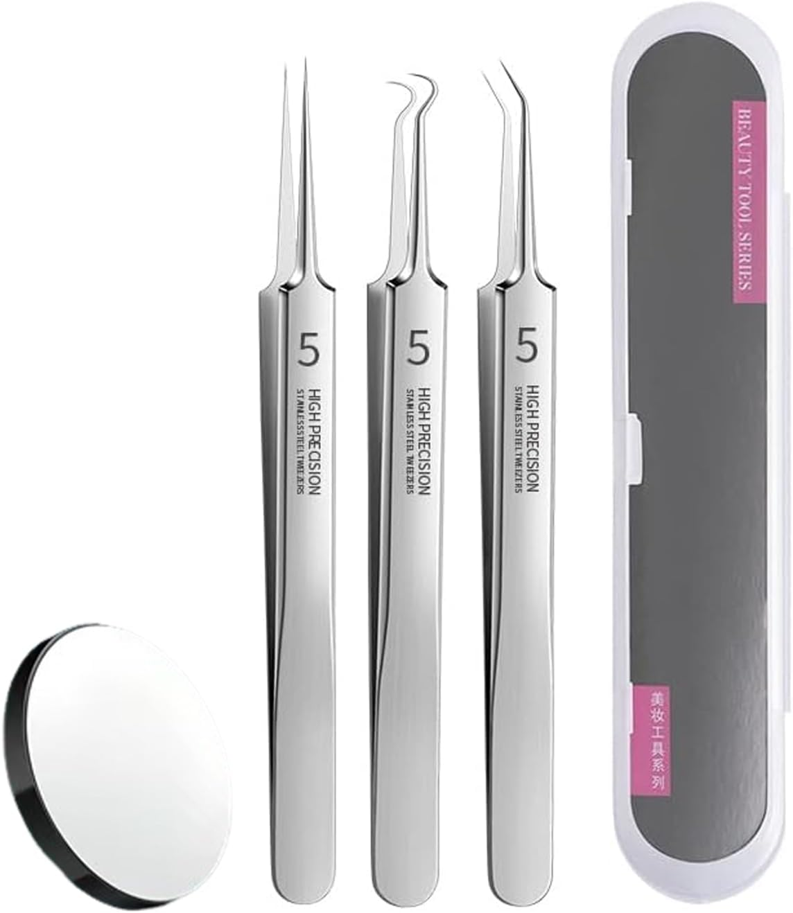 Xolixorium Professional Facial Blackhead Remover Tweezers - Extractor Acne Removal Kit Pimple Popper Tool Pimple Popping Kit Precision Tweezers for Whiteheads Acne Clip Ingrown Hairs Stainless Steel image number 5