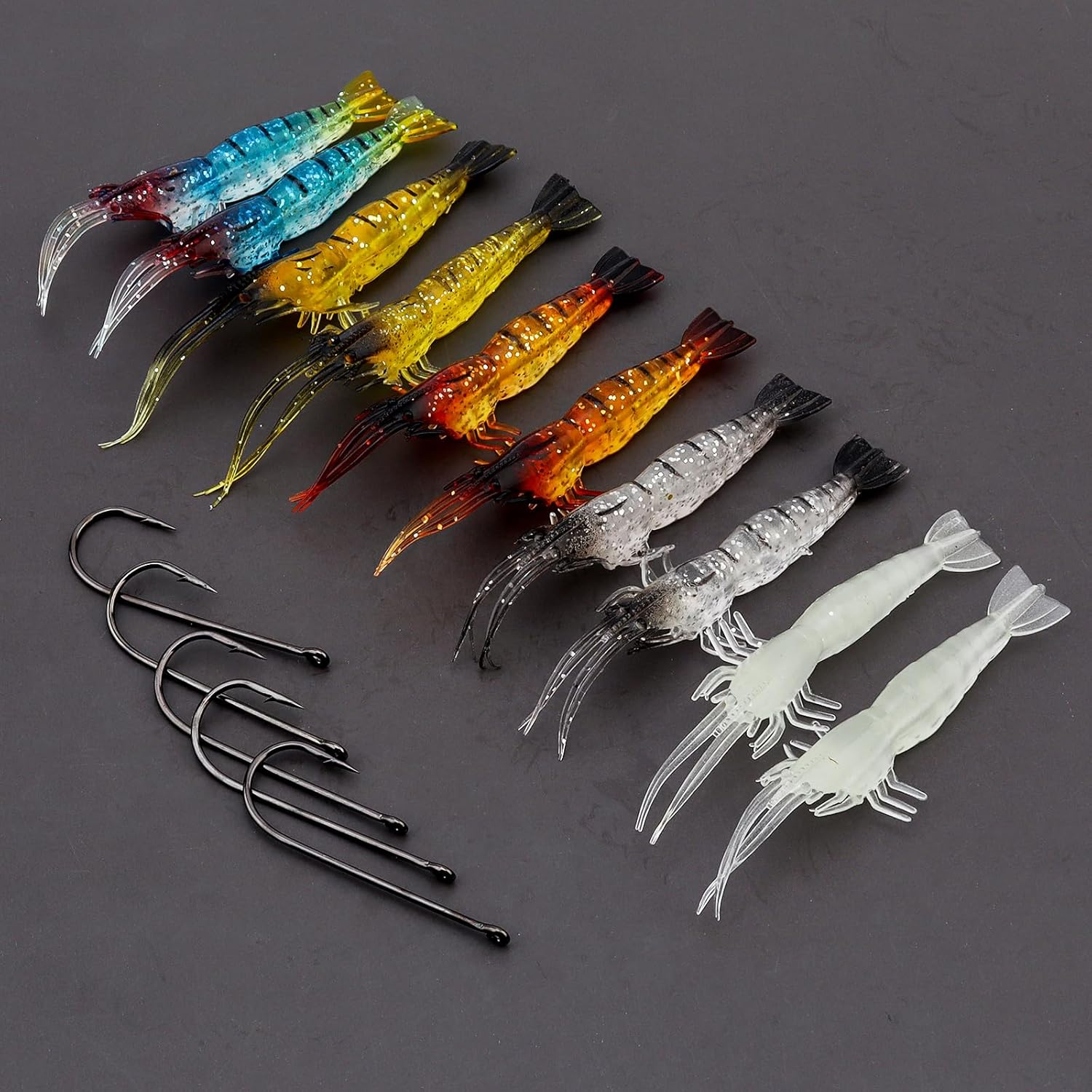Origlam 10Pcs Soft Baits for Shrimp Baits Soft Silicone Shrimp Fishing Lure Artificial Bait Fishing Hooks Jigs with Hooks for Trout Bar Salmon image number 4