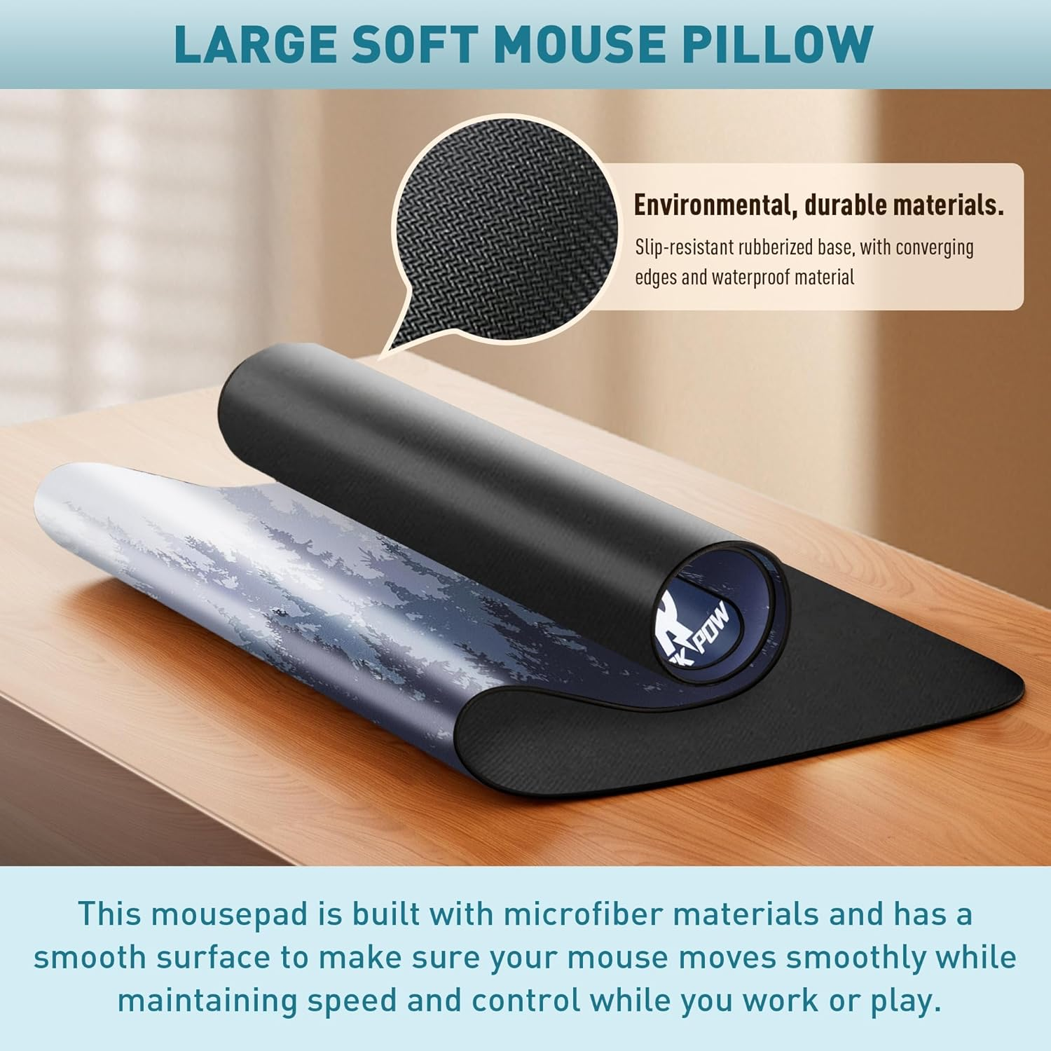 ROCK POW Large Gaming Mouse Pad XXL with Stitched Edges, Extended Gaming Mousepad, Waterproof Keyboard Pad, Anti-Slip Surface Computer Desk Mat, Forest, 31.5X11.8In (80X30Cm) - Multicolor1 image number 3