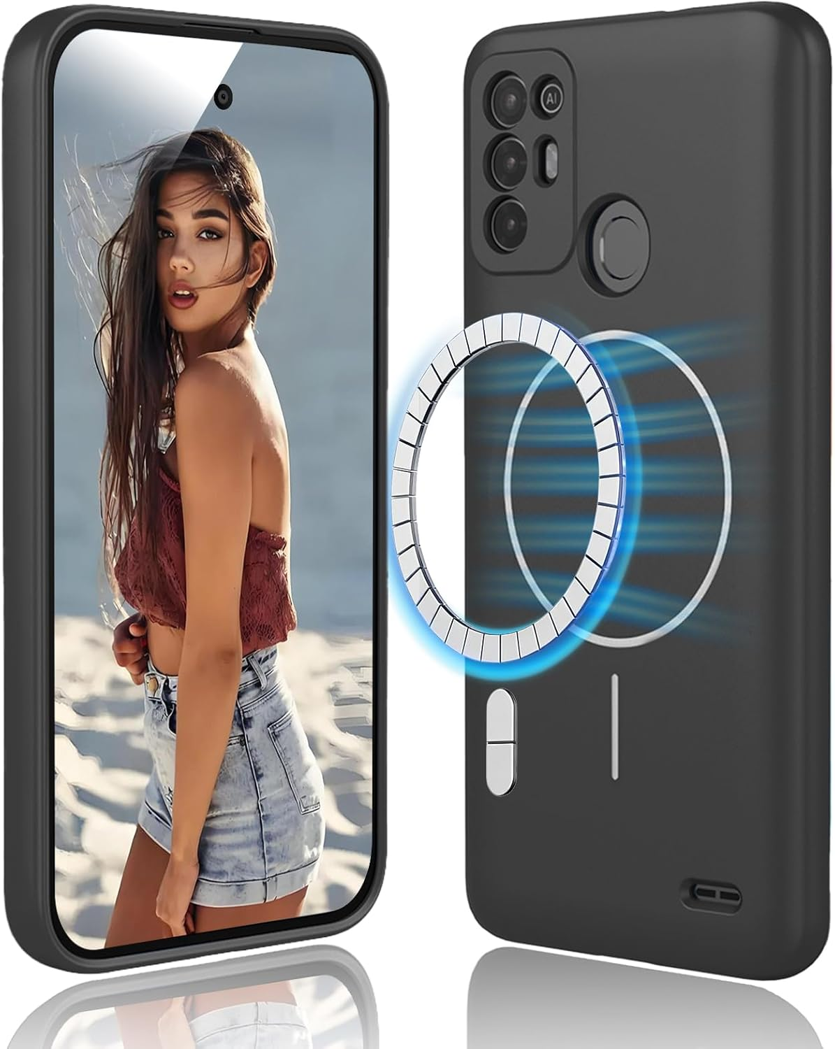 DESSEN Magnetic Case for ZTE Blade A52 Mobile Phone Case - Liquid Silicone Protective Case, Shockproof Camera Protection Case, Camera Protection Bumper, Compatible with Magnetic Accessories, Dark