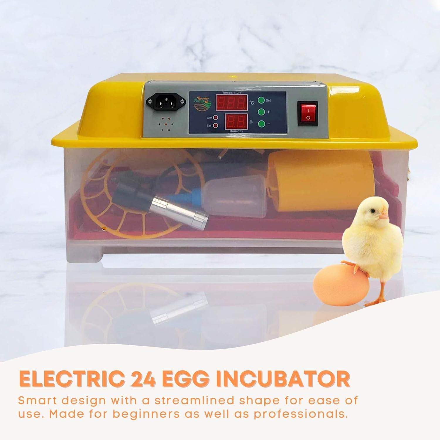 Electric 24 Egg Incubator + Accessories for Chicken, Quail, Duck - Smart, Yellow, 47 X 33 X 23 Cm image number 5