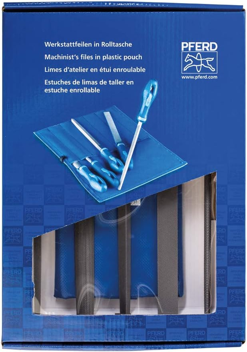 PFERD Workshop File Set in PVC Roll Bag, 5 Files, Cross Cut H1, 250 Mm, 11800541 - Suitable for Coarse Cutting and Roughing