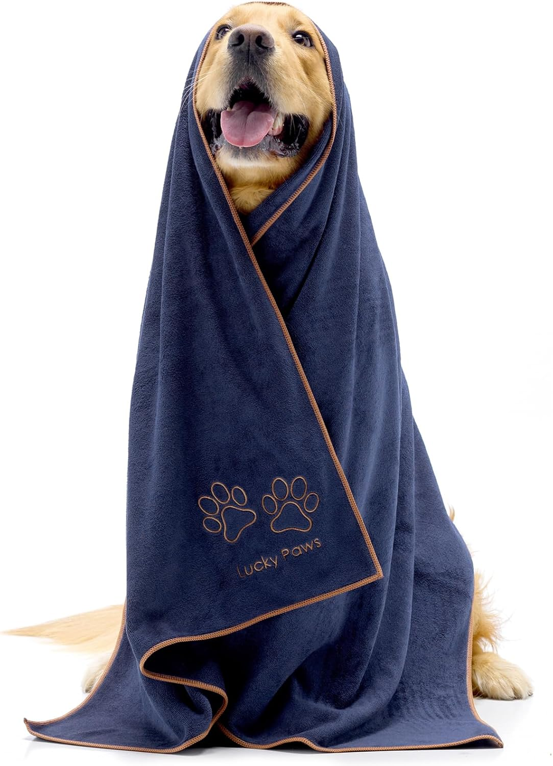 Lucky Paws&reg; Dog Towel &ndash; Extra Large 140 X 70Cm - UK Based Seller - Super Absorbent Microfibre Towel - Fast Drying - Super Soft - Premium Pet Towels (Pack of 2, Navy Blue) image number 3