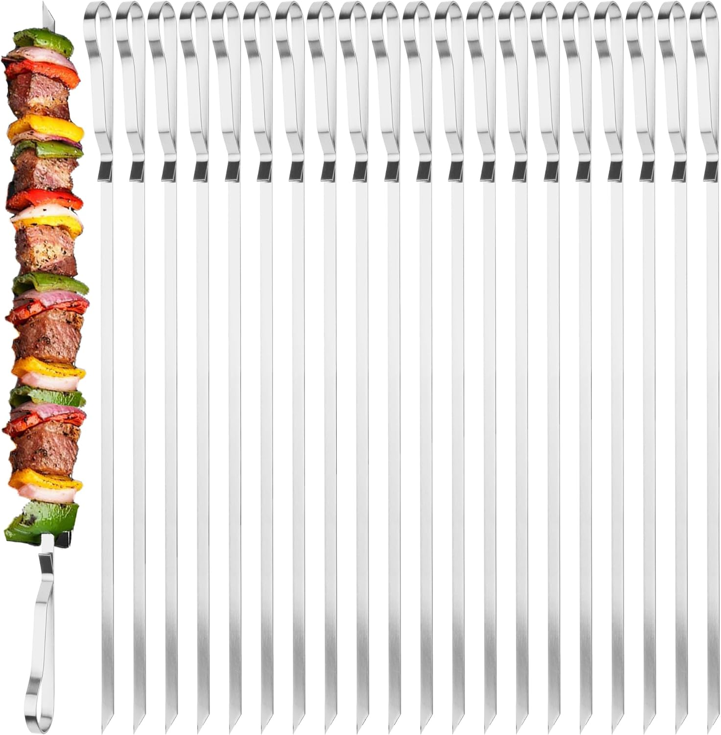 17 Inch Long Stainless Steel Skewers for Kabobs, Flat Shish Kabob Barbecue Skewers with Storage Bag - Metal BBQ Skewers for Grilling Meat, Chicken, Shrimp, Vegetables - 10 Pack image number 4