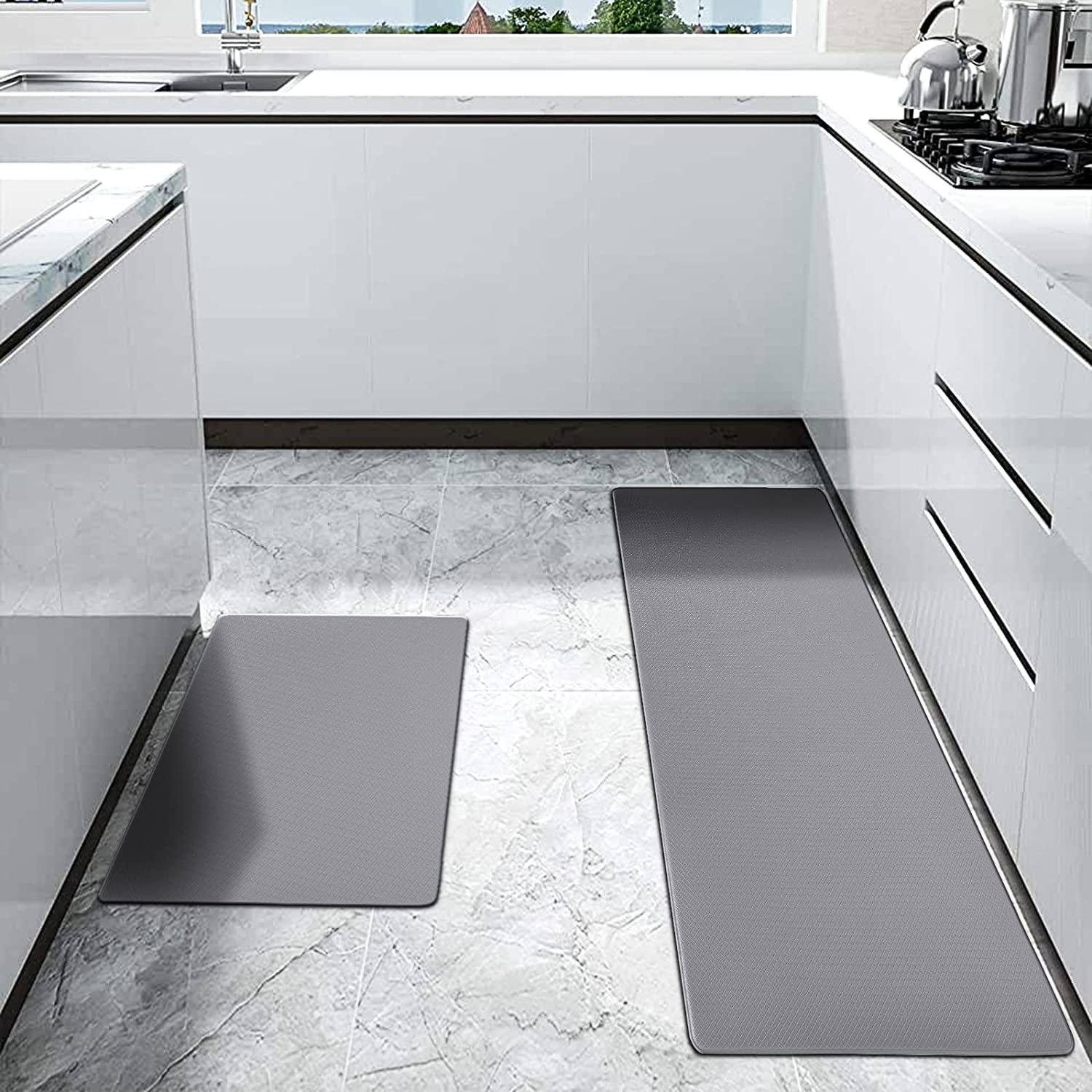 2 Pieces Cushioned Kitchen Floor Mats Non Slip (45X75Cm+45X148Cm), Waterproof Kitchen Rugs and Mats anti Fatigue for Home & Kitchen - Black - Household Edition image number 6