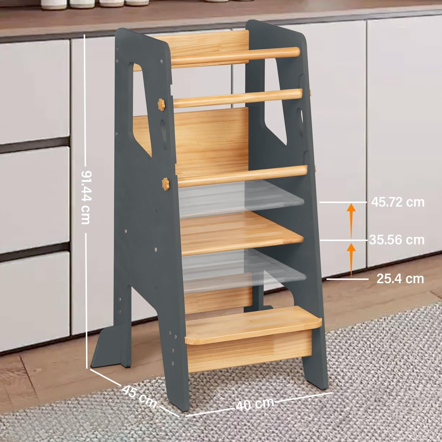 Learning Tower Toddler Tower, Timkos Kids Step Stool, Toddler Step Stool with Adjustable Height, Non-Slip Strips and Anti-Slip Pads, Kids Kitchen Tower, Standing Tower for Bedroom image number 3