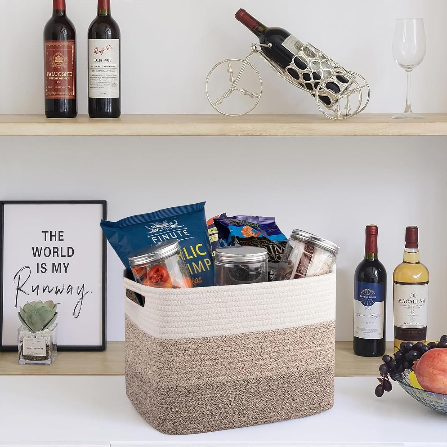 Woven Storage Bin Set of 3，Storage Basket | Woven Baskets for Storage| Closet Organizer Bins | Small Baskets | Toy Basket | Cute Decorative Basket | Cube Storage Bin | 15&times;9.8&times;8.8&rdquo; image number 6