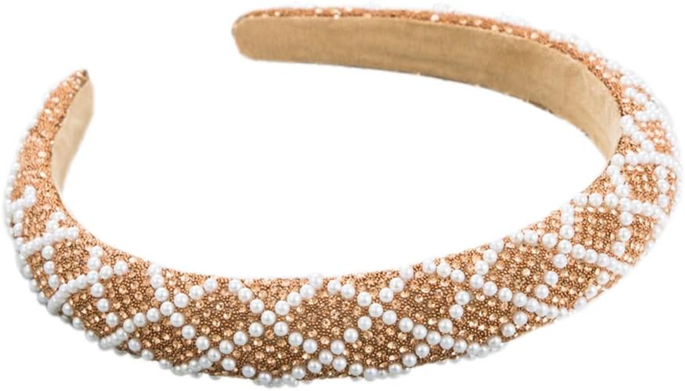 Crystal Rhinestone Headbands Velvet Padded Wide Headwear Diamond Beads Bling Hair Bands Non-Slip Hard Headbands for Women Girls Daily Wear Party Wedding Hair Accessories (Diamondde) image number 1