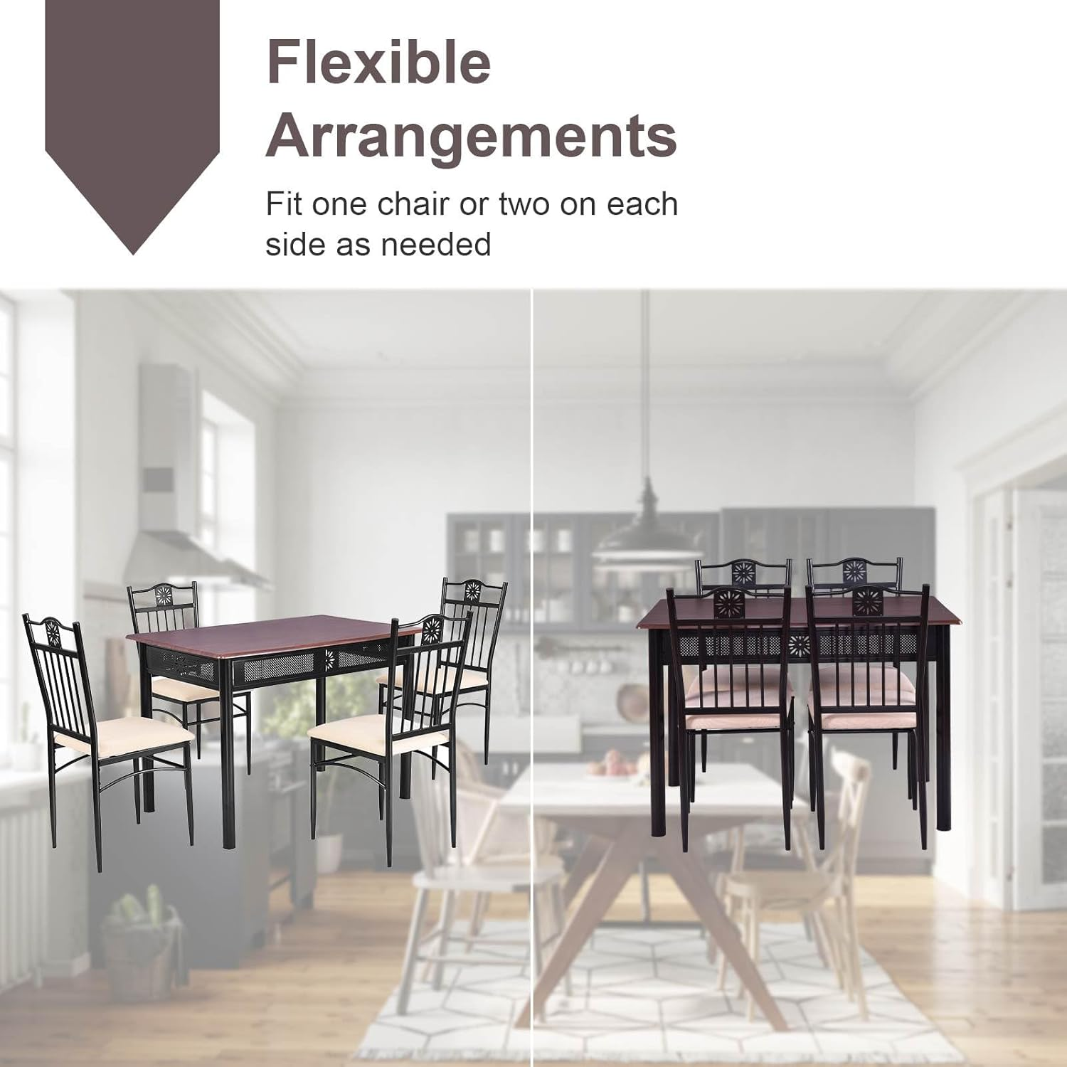 Giantex 5 Pieces Dining Table Set, Modern Kitchen Table Set for 4 Person, Rectangular Table W/ 4 Upholstered Chairs, Bistro Table Set for Home, Coffee Shop & Restaurant, Black image number 3