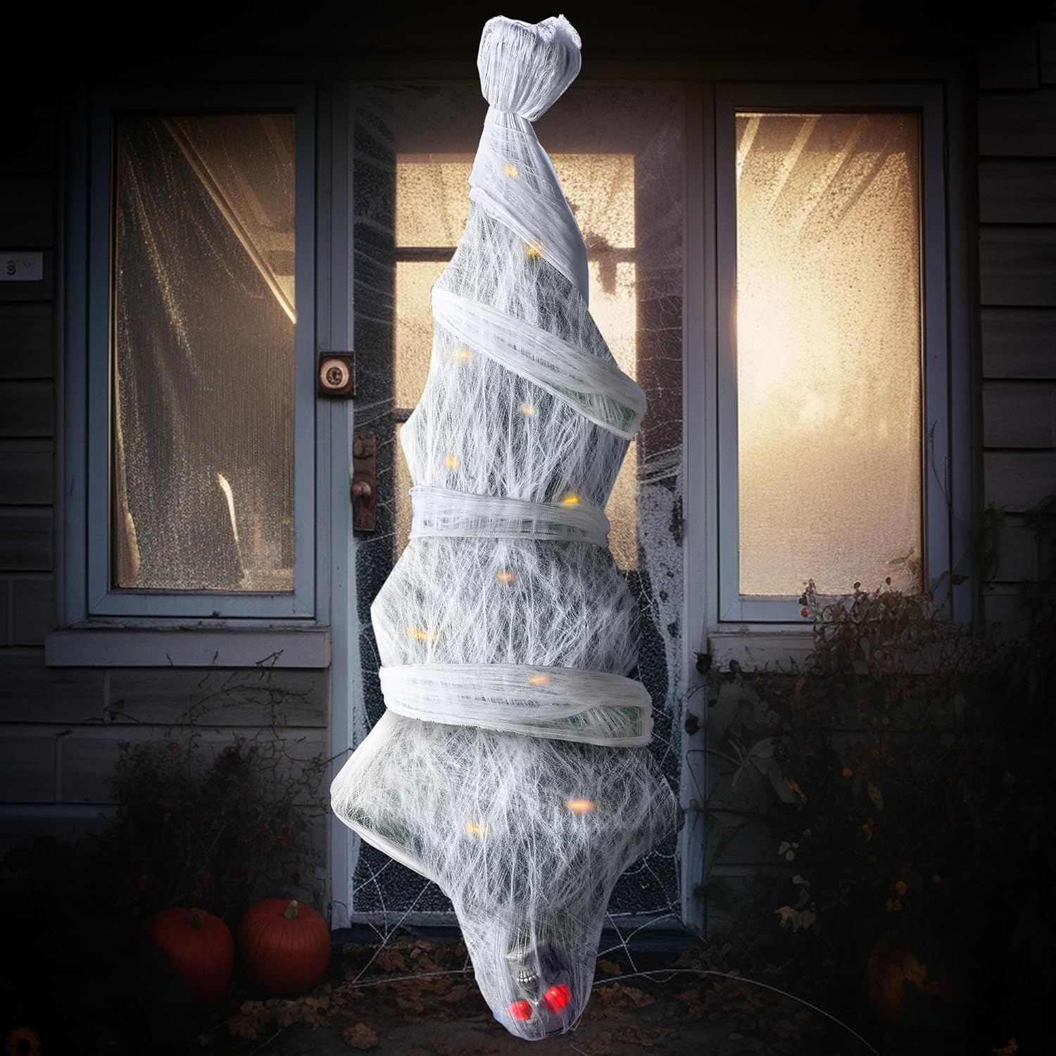 JOYIN 72" Halloween Decoration Hanging Cocoon Corpse Animated, Lighted Dead Body Prop for Halloween Indoor Decor, Life Size Skeleton Corpse Props for Haunted House, Scary Outdoor Hanging Decorations