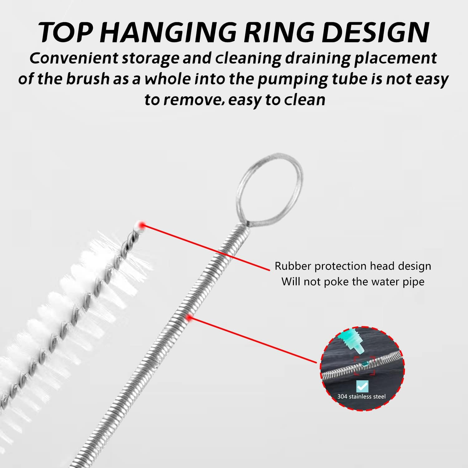 EKIND Extra Long Pipe Tube Cleaner, 59 Inches Flexible Nylon Drain Spring Brush for Cleaning Feeding Tubes and Racking Lines image number 5
