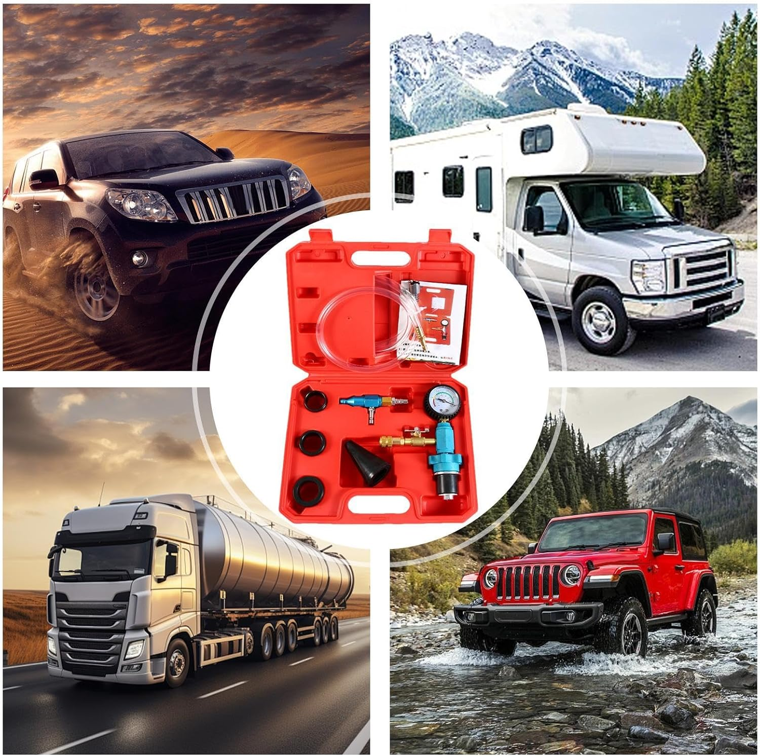 Cooling System Vacuum Fill Tool, Automotive Coolant System Refiller, Vacuum Coolant Refill, Cooling System Purge Kit for Car Truck SUV