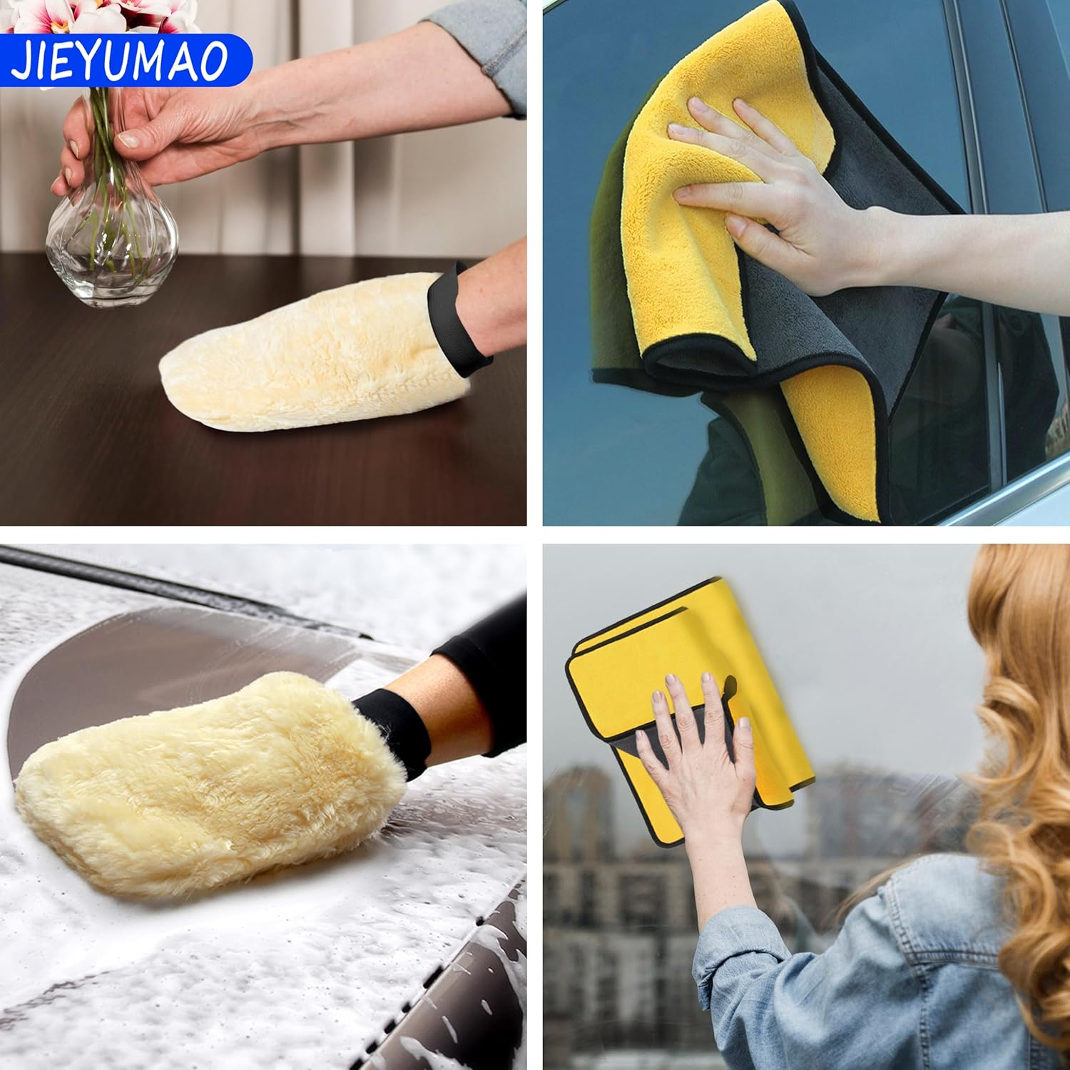 Car Wash Mitt, 2 Pack Car Wash Glove with Cleaning Cloth, 2 Colors Double Sided Glove for Car Cleaning, Microfiber Wash Mitt Scratch-Free Car Wash Mitt for Cars Truck SUV image number 3