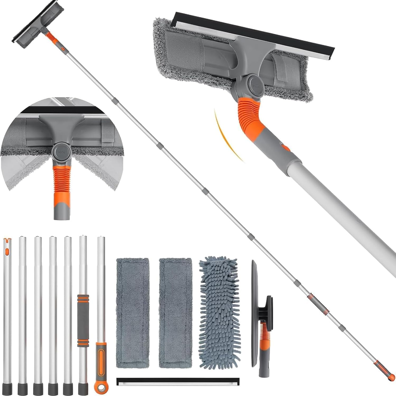 LIODUX Squeegee Window Cleaner 2 in 1 Rotatable Window Cleaning Tool Kit with Extension Pole, Window Washing Equipment with Bendable Head for Indoor/Outdoor Window and Car Glass image number 4