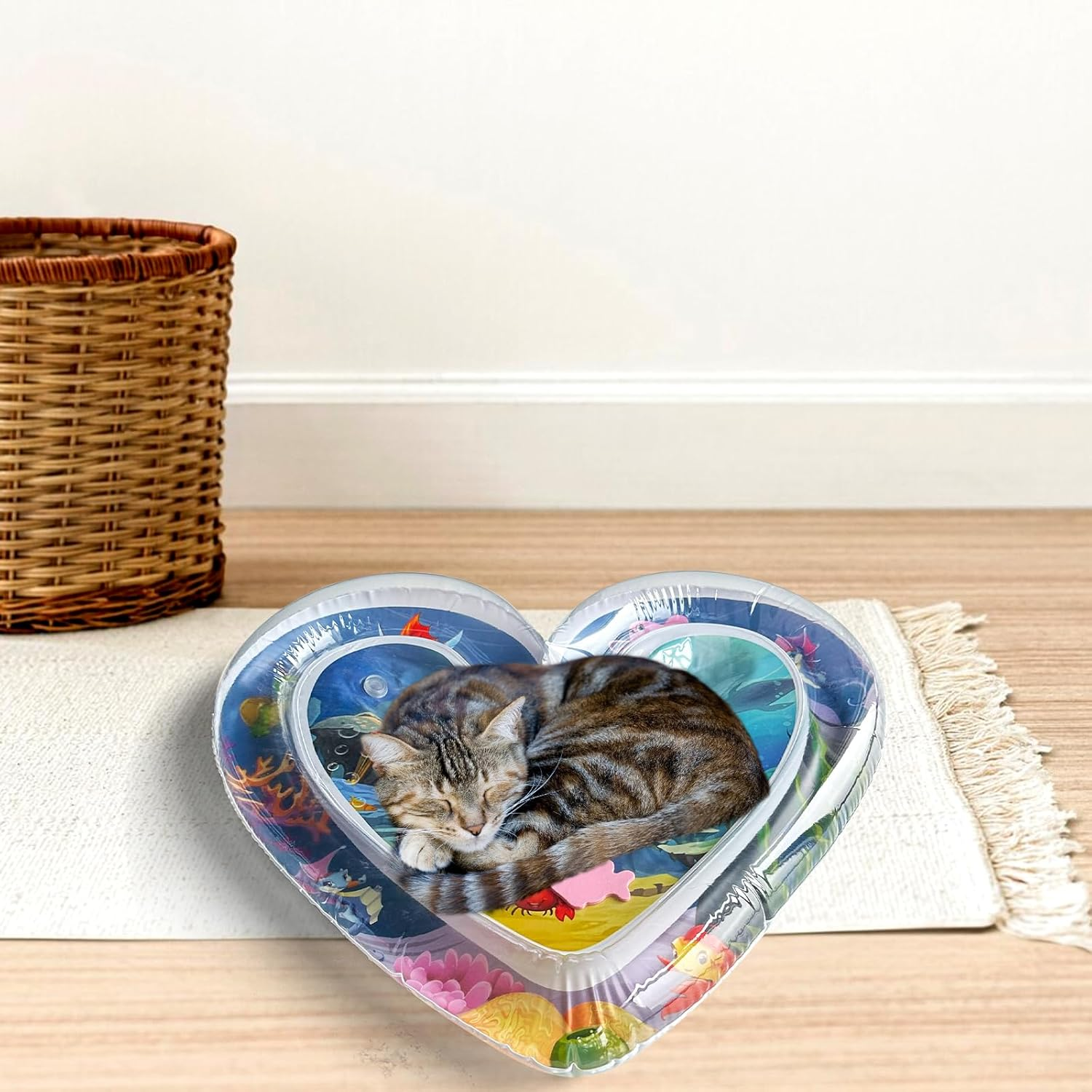 Water Mat Cat, Water Sensory Play Mat Cat Thickened Water Play Mat Cat Aquarium Themes Pet Play Water Sensor Play Mat with Fish Cool and Comfortable for Pets image number 4