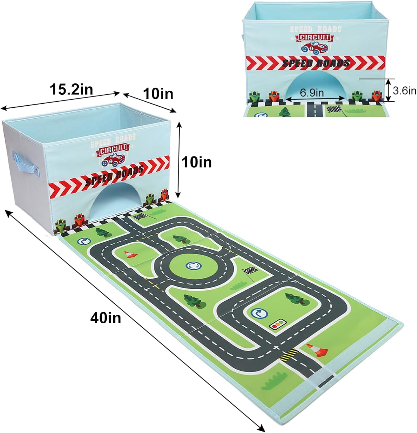 Livememory Toy Cars Storage Box Car Toys Box with Speed Roads (Not Included Cars)-Sky Blue image number 4