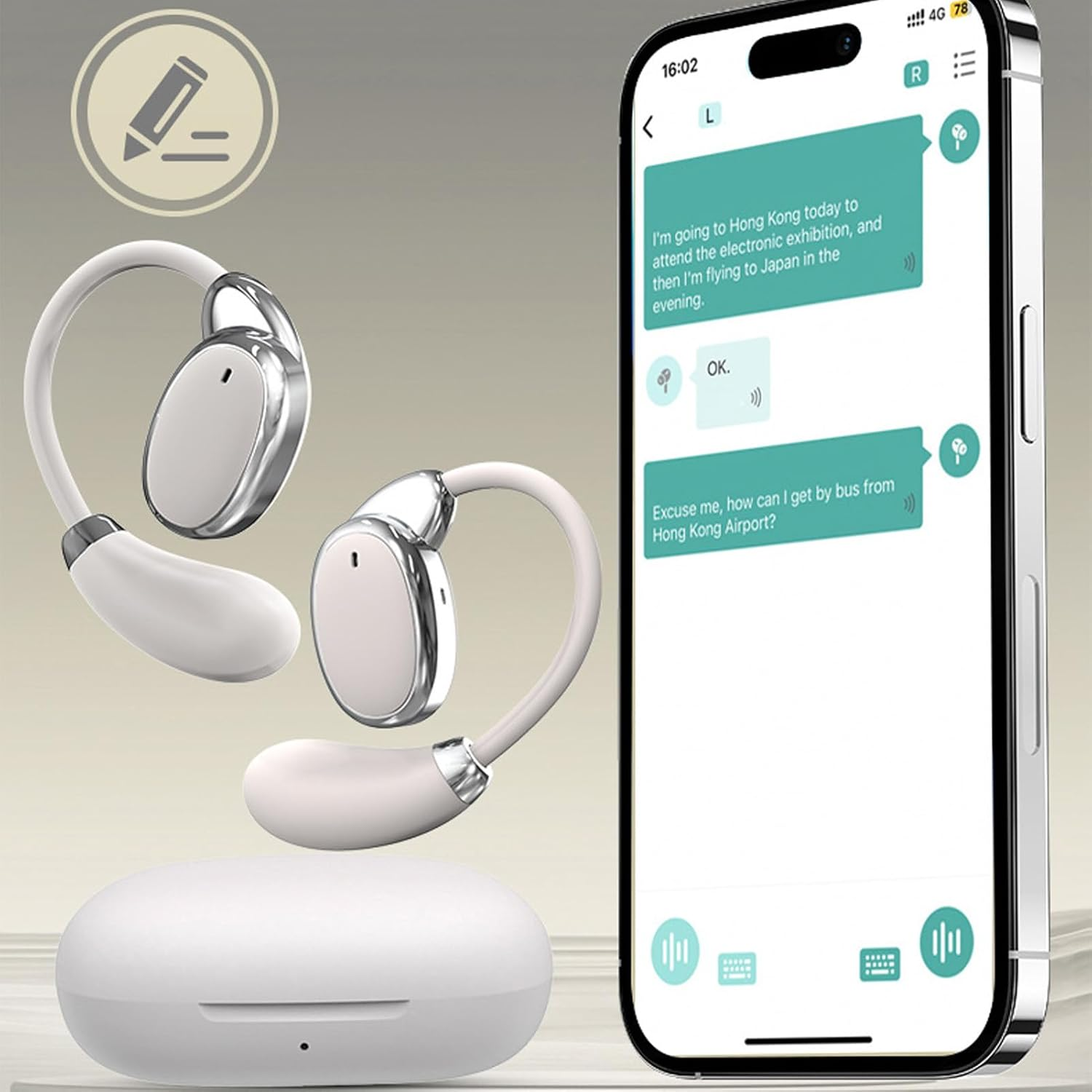 Luocute AI Wireless Stereo Translation Earbuds for Business Translate Travel with 150 Languages, Touch Control Online Simultaneous 5.4 Language Translator Earbuds Ear Hook image number 6