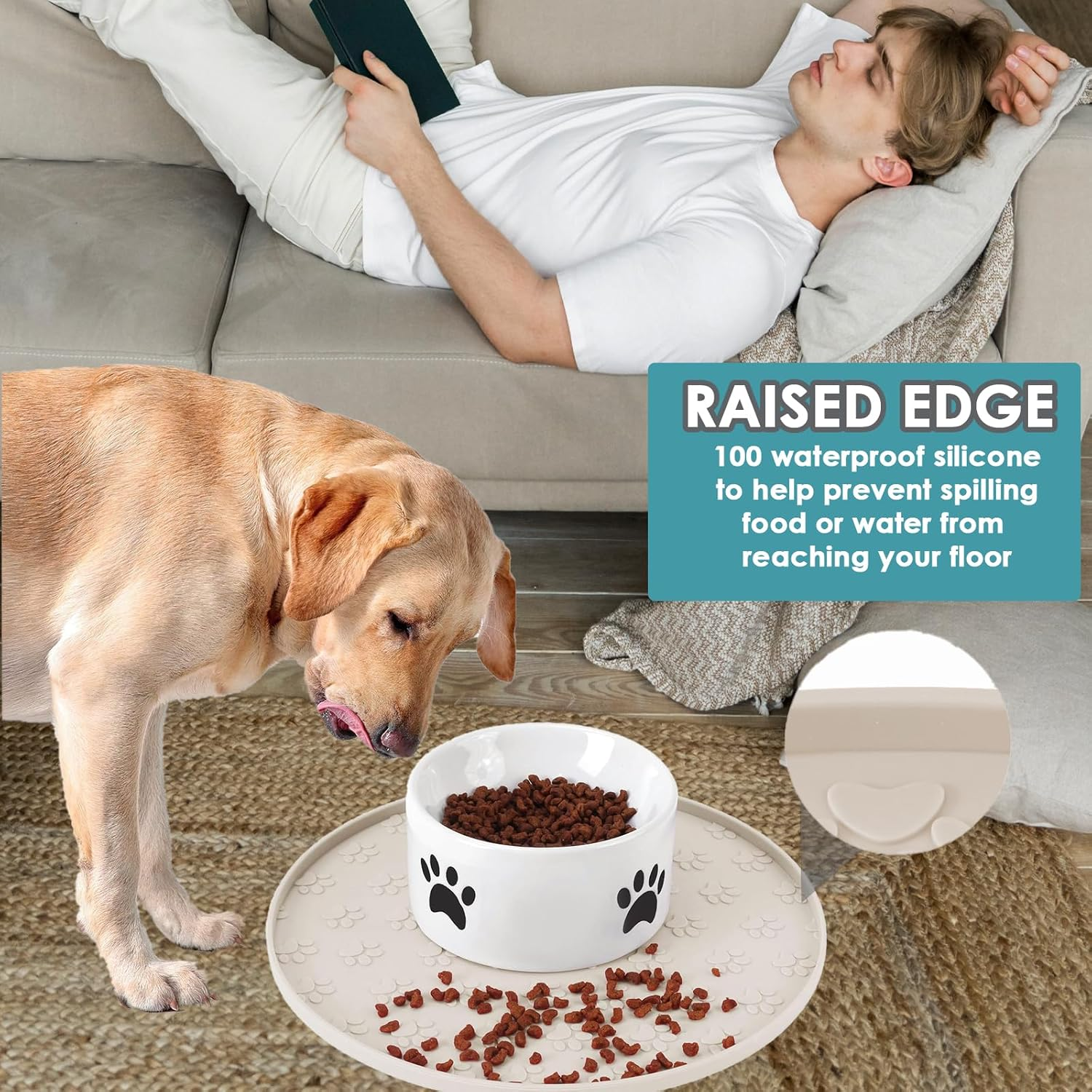 Silicone Pet Feeding Mat, Non-Slip Dog Bowl Mat, Cat Food Mat, Waterproof Tray (1Pack Black, 28X28 CM) image number 3