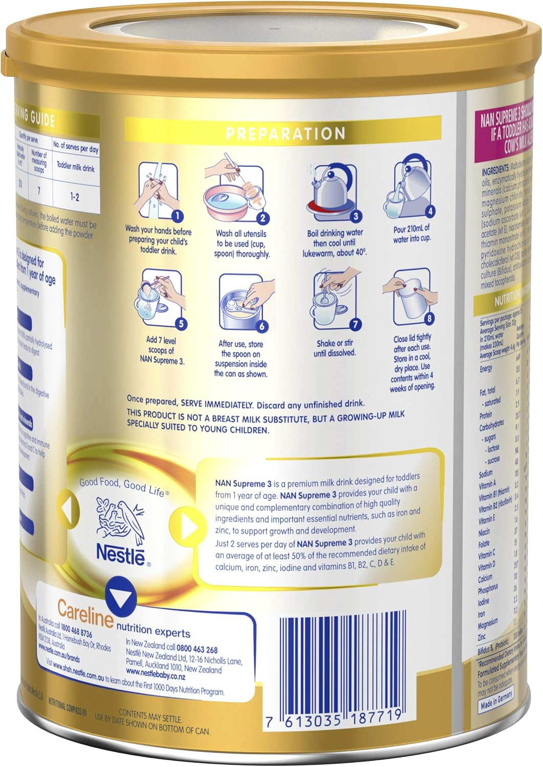 NESTLE NAN SUPREME 3, Toddler 1+ Years Milk Formula, 800G image number 2