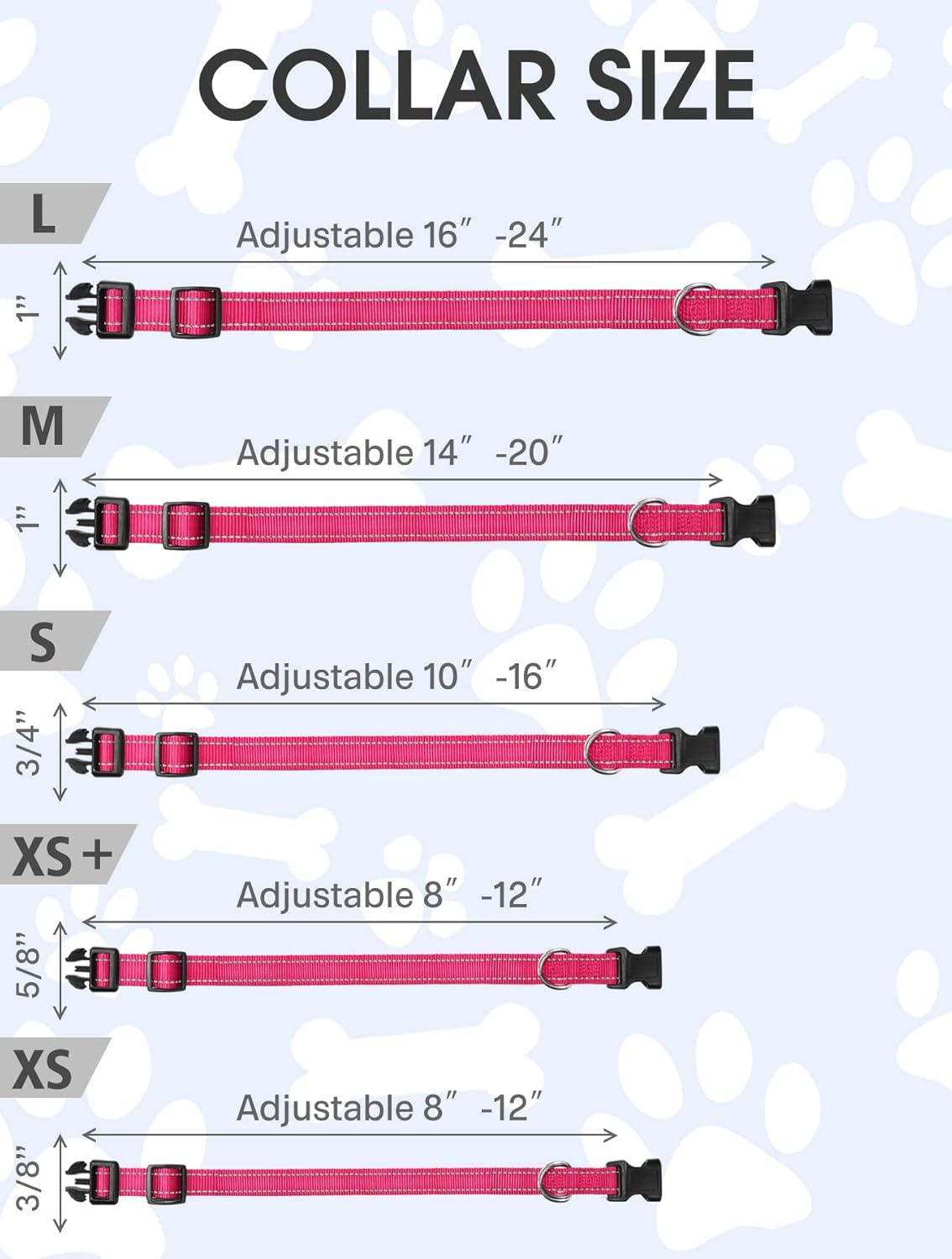 Funtags Reflective Dog Collar, Sturdy Nylon Collars for Puppy and Extra Small Girl and Boy Dogs, Adjustable Dog Collar with Quick Release Buckle,Pink,3/8" Width image number 3