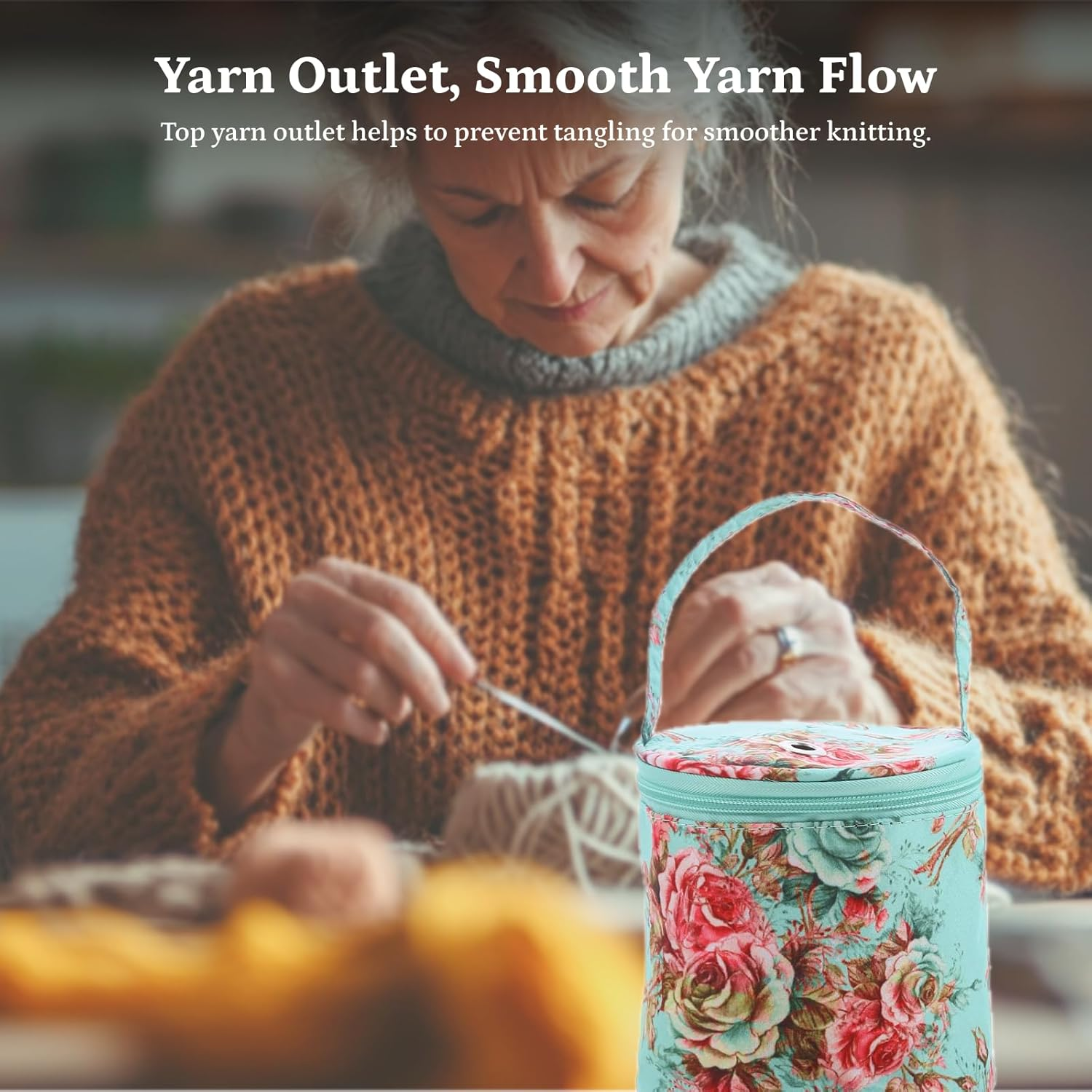 Colaxi Durable Crochet Bag with Handle Small Crocheting Knitting Supplies Tote Gift Craft Organizer Portable Yarn Storage Bag for Crochet Beginners