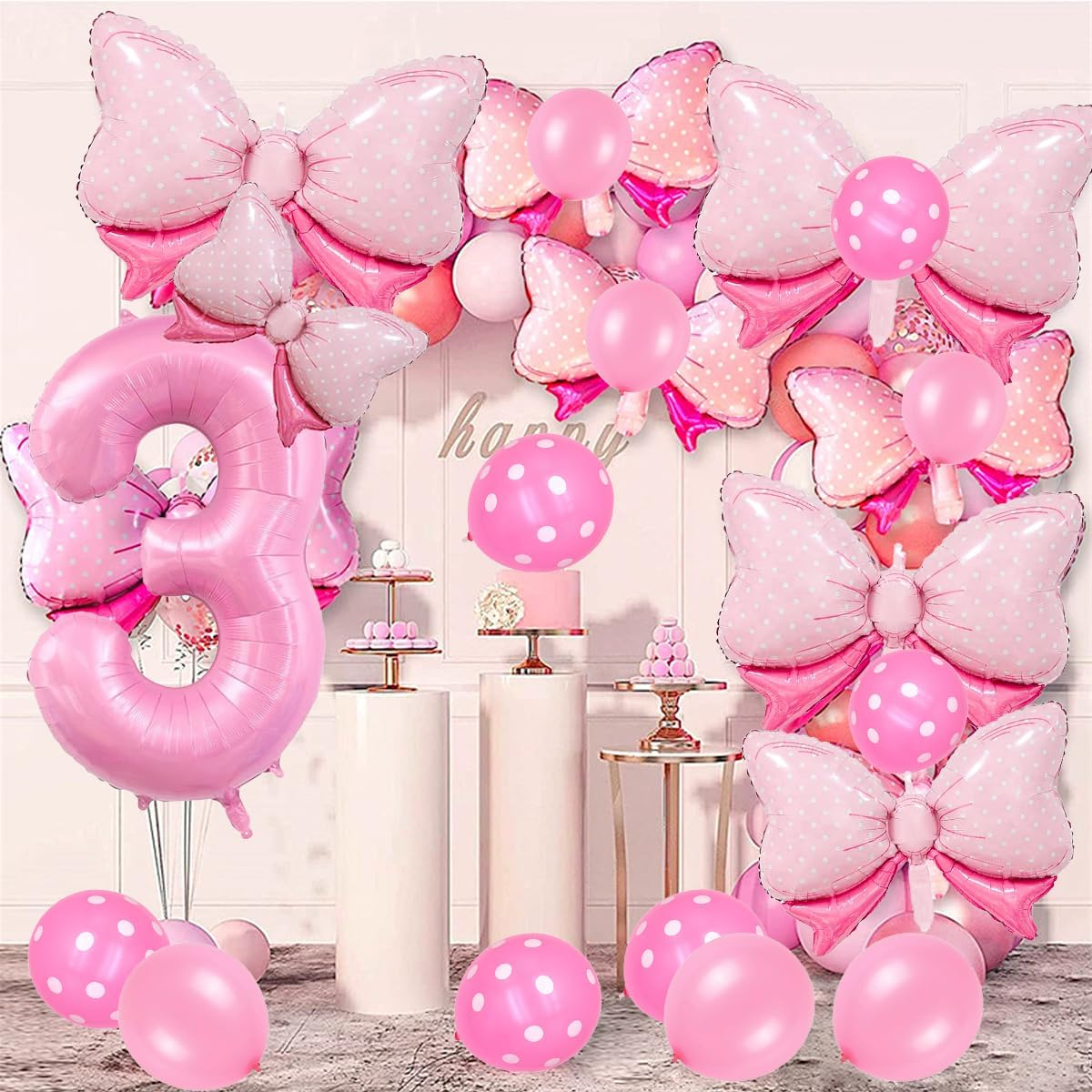 Pink Birthday Balloons, Bow Balloons Number 3 Balloon 40 Inch, 3 Balloon Number for Pink Birthday Decorations, 3Rd Birthday Decorations for Girl image number 2