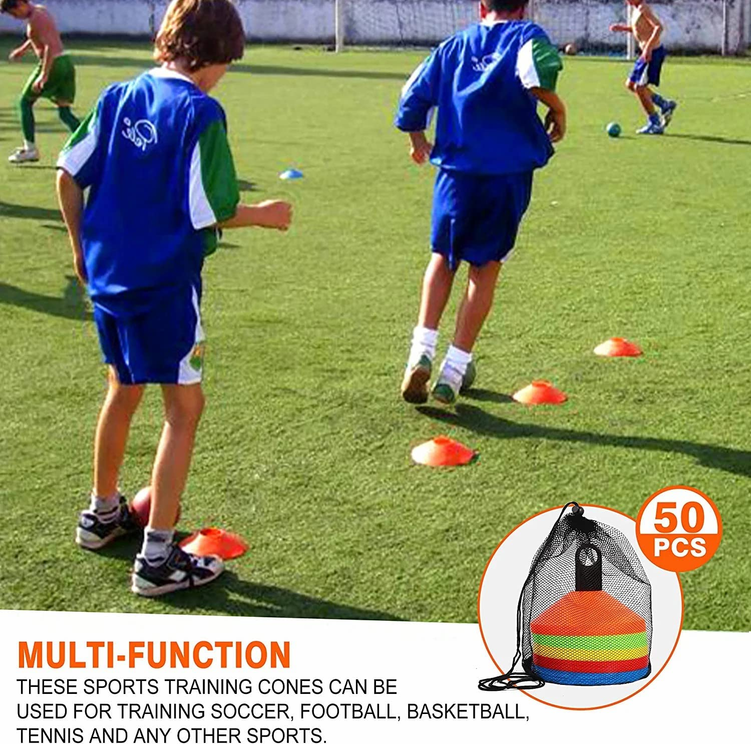 50-Pack Soccer Disc Cones,More Thicker, More Flexible,Multi Color Cone for Agility Training, Soccer, Football, Field Marker（Orange, Red, Green, Blue, Yellow） image number 5