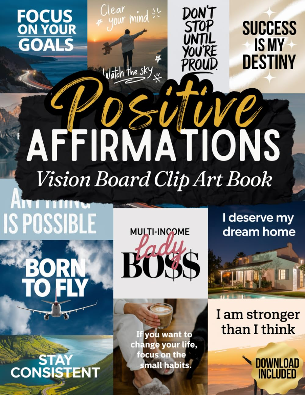 Positive Affirmations Vision Board Clip Art Book: Powerful Affirmation Cards for Every Area of Life Goal, Family, Health, Finances, Personal Growth and More image number 1