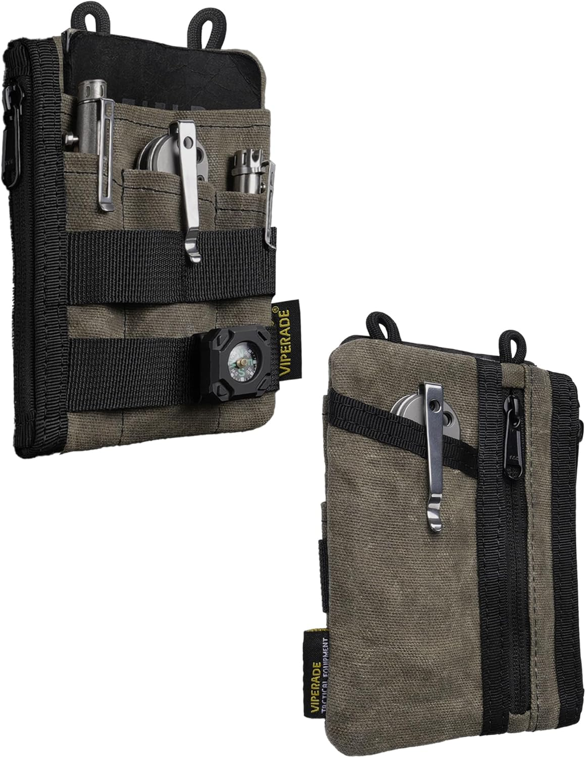 VIPERADE VE16N-OW Waxed Canvas Small EDC Pouch with 7 Pockets, Pocket Organizer Pouch for Men, Small Tool Pouches for EDC Multitools Pocket Knife Flashlight