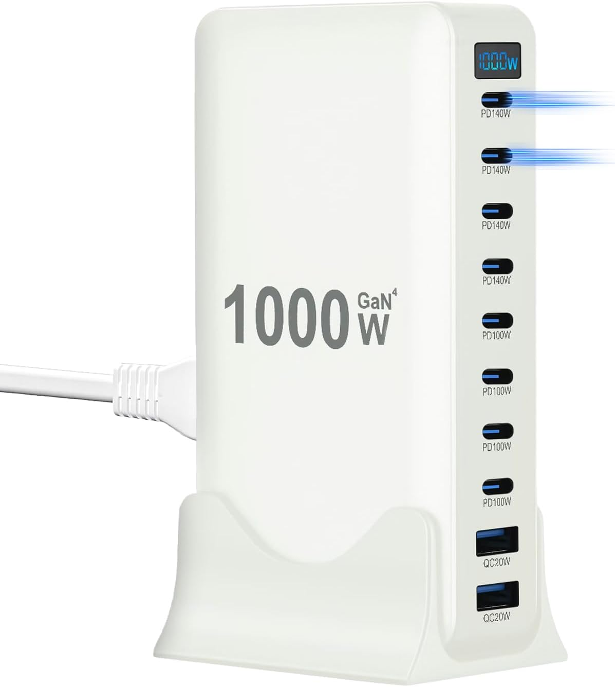 Cyperever 1000W USB C Fast Charger Block,10 Port USB Charging Station,Gan III 10-Port Fast Charging Station Hub,Pd 3.1 140W Laptop Charger Adapter Compatible with Macbook,Dell,Iphone Galaxy (White) image number 5