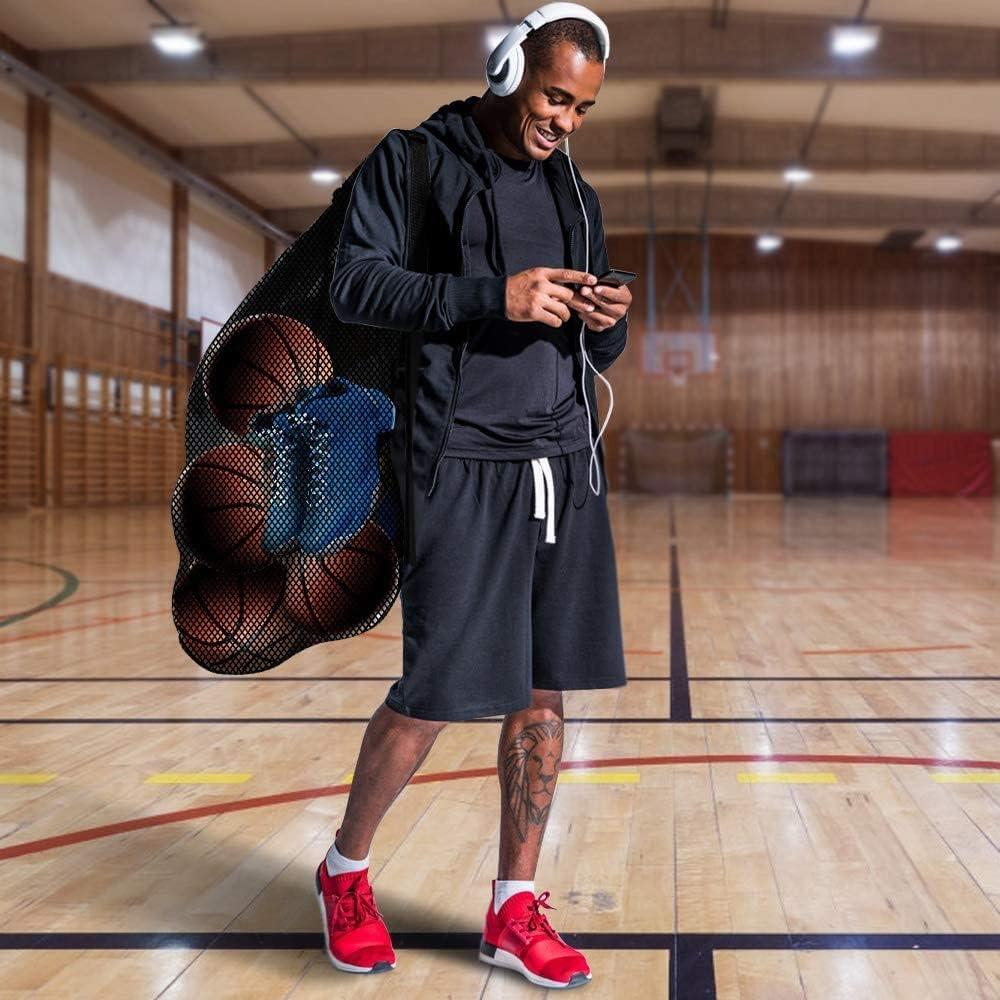 BROTOU Extra Large Sports Ball Bag Mesh, Basketball Bags Team Balls, Adjustable Shoulder Strap, Team Work Ball Bags for Holding Soccer, Football, Volleyball, Swimming Gear (30&rdquo; X 40&rdquo;) image number 2