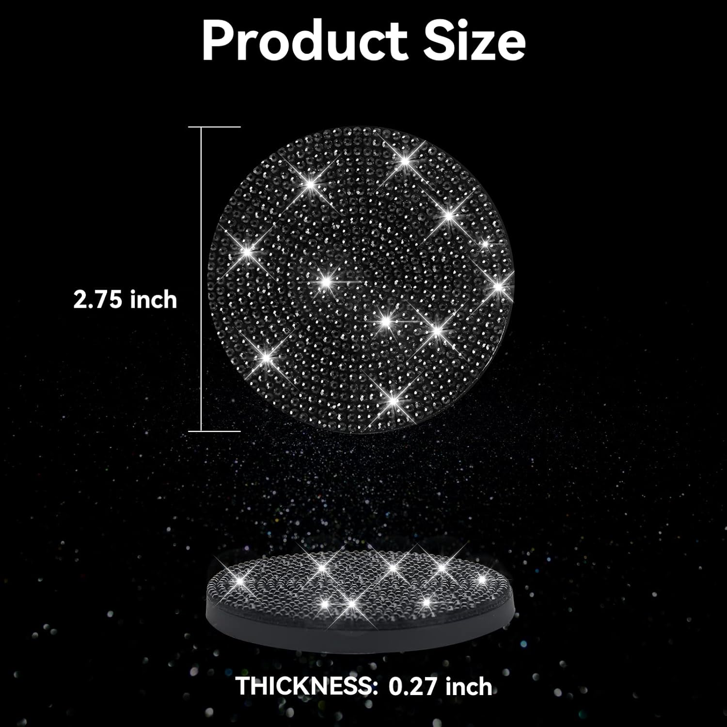 SINGARO Bling Cup Holder Coasters for Car, 2PCS Universal Non-Slip Cup Holder, Embedded Decorative Coasters, Shiny Crystal Car Interior Accessories Gifts for Women (Black) image number 5