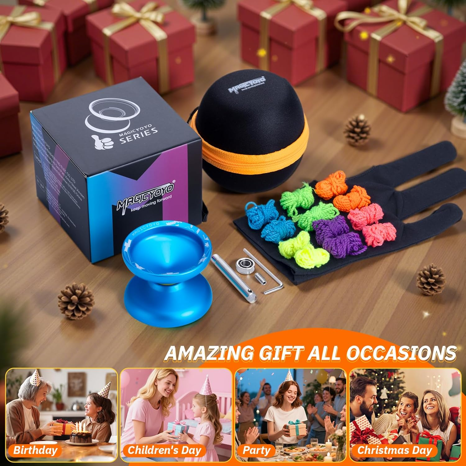 MAGICYOYO V10 Professional Finger Spin Yoyo for DNA Tricks, Metal Yoyo Professional with Responsive & Unresponsive Modes, Pro Trick Yo Yo for Adults & Kids with Complete Yo-Yo Accessories Kit (Blue) image number 1