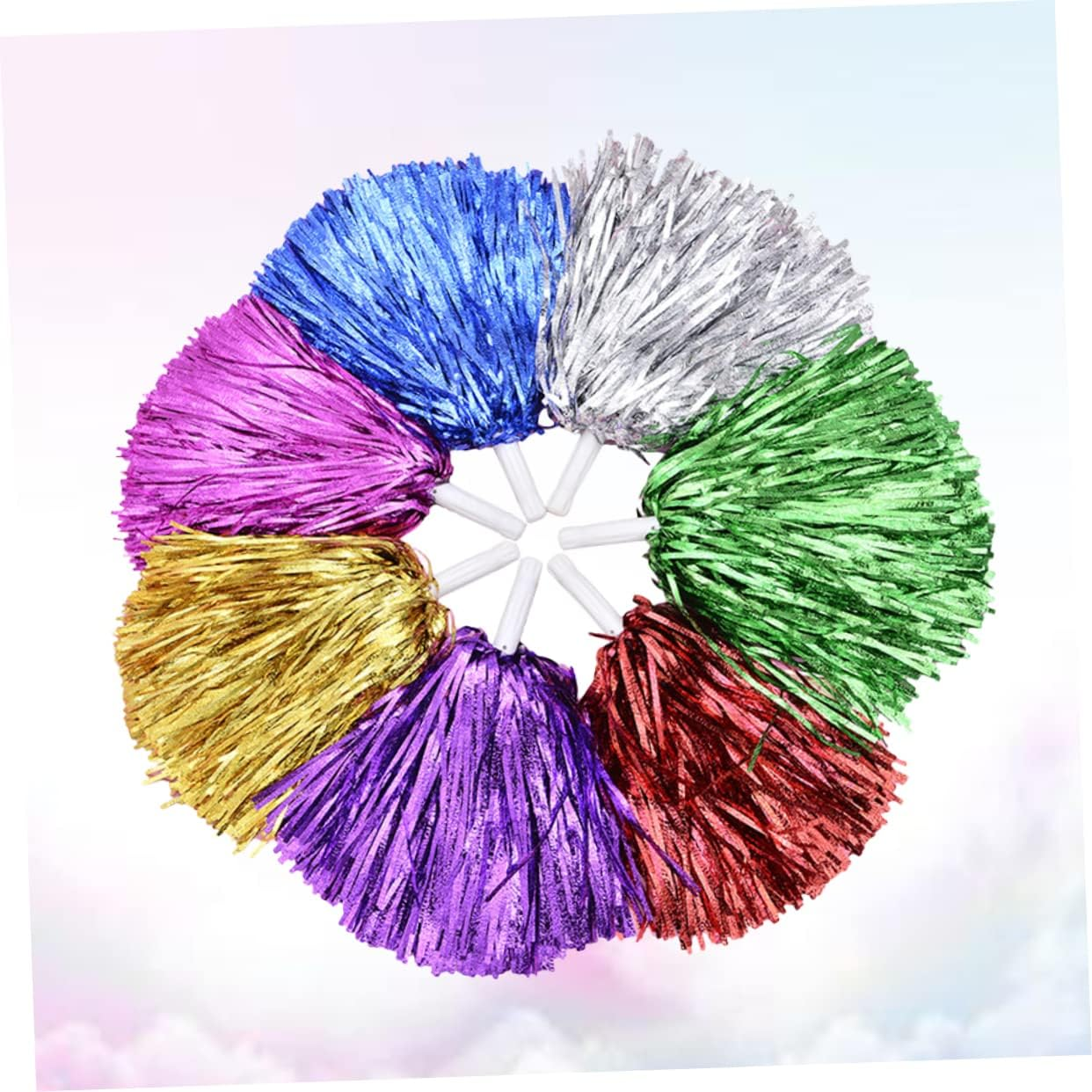 NOLITOY 6Pcs Cheering Hand Flowers Dance Pompom Colored Balls Bouquet Props Toddler Metal Girl Foil Cheer Pom Poms Plastic Pompom Plastic Ring Pom Poms Sports Pompom Foil Pom Poms image number 6