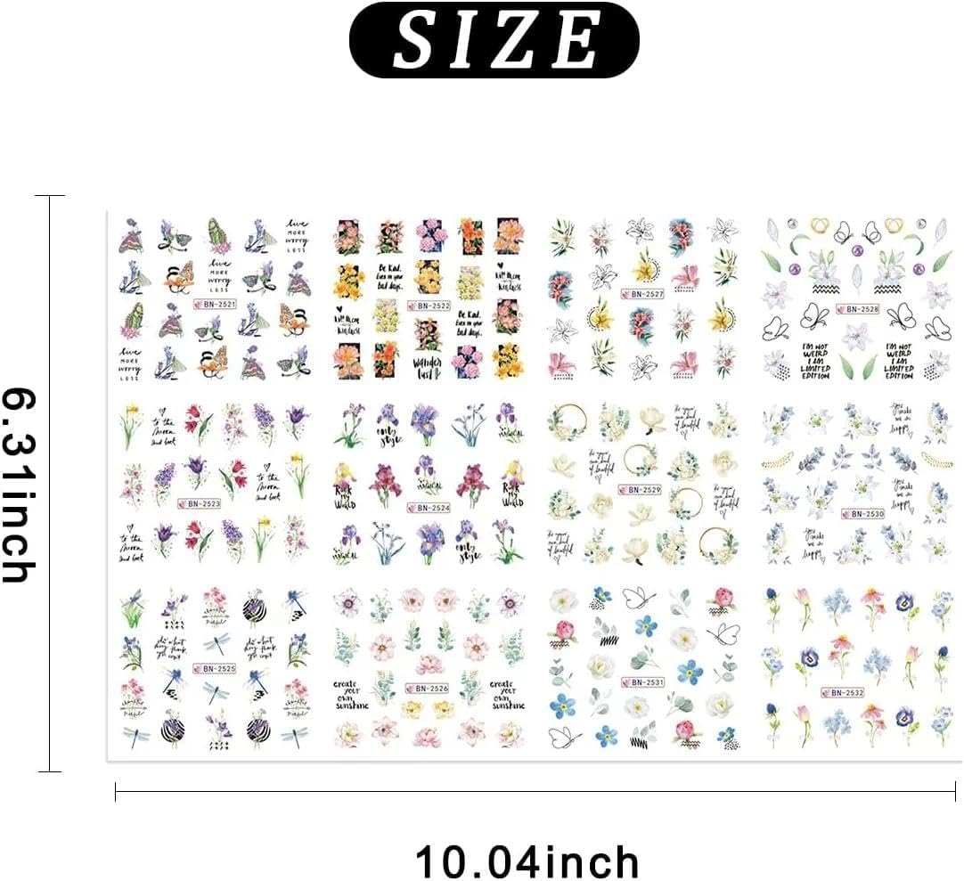 Water Transfer Nail Decals for Nail Art, Floral Flower and Butterfly Stickers for DIY Manicure - 12 Sheets with Vibrant Spring Designs - Ermaoo image number 4