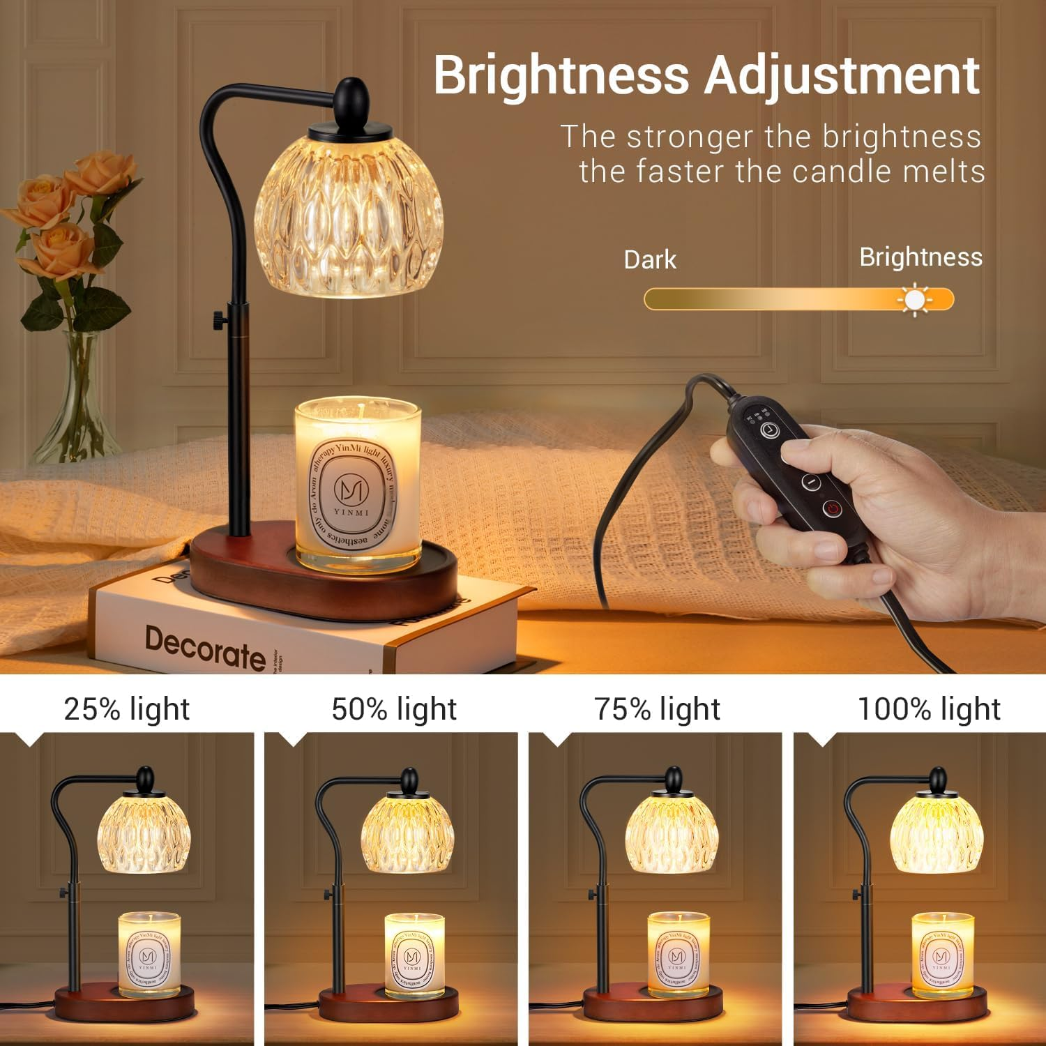 Candle Warmer Lamp Australia, Adjustable Height Candle Warmer with 2 Bulbs for Jar Candles, Dimmable and Timer, Home D&eacute;cor Products for Halloween Christmas Mother'S Day Birthday Women & Mom Gifts