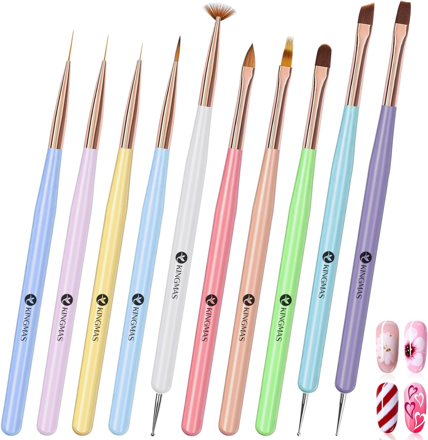 KINGMAS 10 Pieces Nail Art Brushes Nail Gel Polish Painting Brush Drawing Pen Nail Liner Brush and Nail Dotting Pen for Gel Nail Polish DIY Manicure Salon Home image number 2