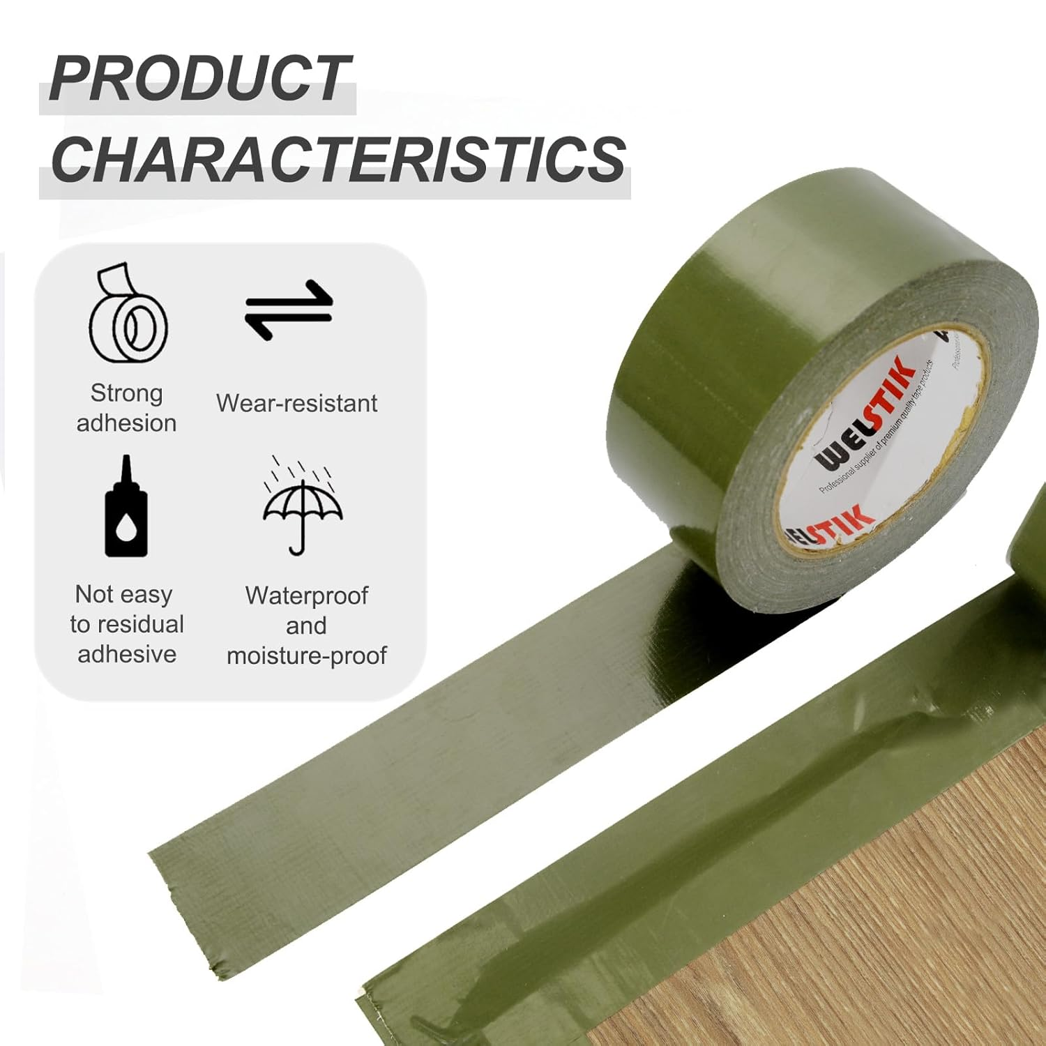 Welstik Tape Professional Grade Duct Tape, Waterproof Cloth Fabric,Colored Heavy Duty Tape for Photographers,Repairs, DIY, Crafts, Indoor Outdoor Use, Waterproof Tape,2 Inch X 45 Yards, Olive Green image number 1