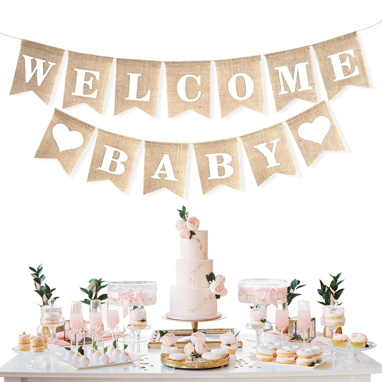 Welcome Baby Burlap Banner Flags Vintage Baby Shower Banner Rustic Baby Shower Banner Banners and Signs, Baby Shower Banner image number 1