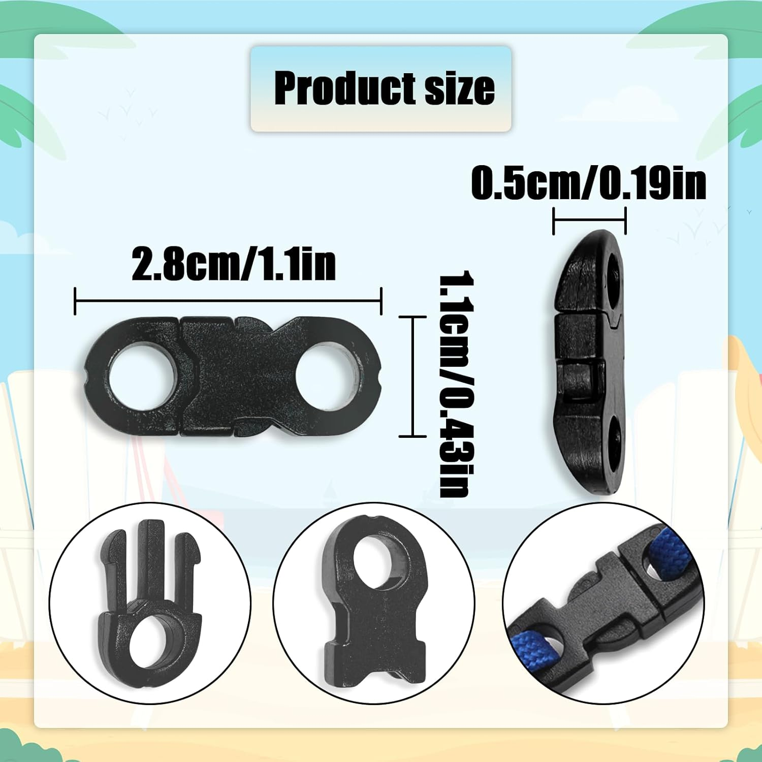 WELANE Safety Breakaway Buckles, 60 PCS Black Mini Release Plastic Buckles for Paracord, Braided Necklace, Cameras Strap Rings (28 X 11Mm/1.10 X 0.43In)