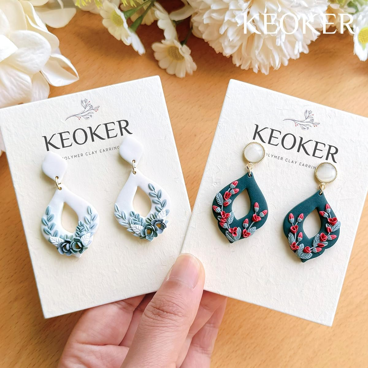 Keoker Clay Cutters, Organic Polymer Clay Cutters for Earrings Making, 20 Shapes Floral Polymer Clay Cutters, Studs Clay Cutters for Polymer Clay Jewelry (A+B) - A+B image number 3