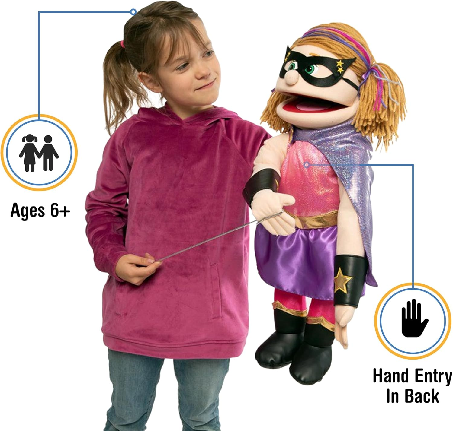 60Cm Superhero, Peach Girl, Full Body, Ventriloquist Style Puppet image number 2