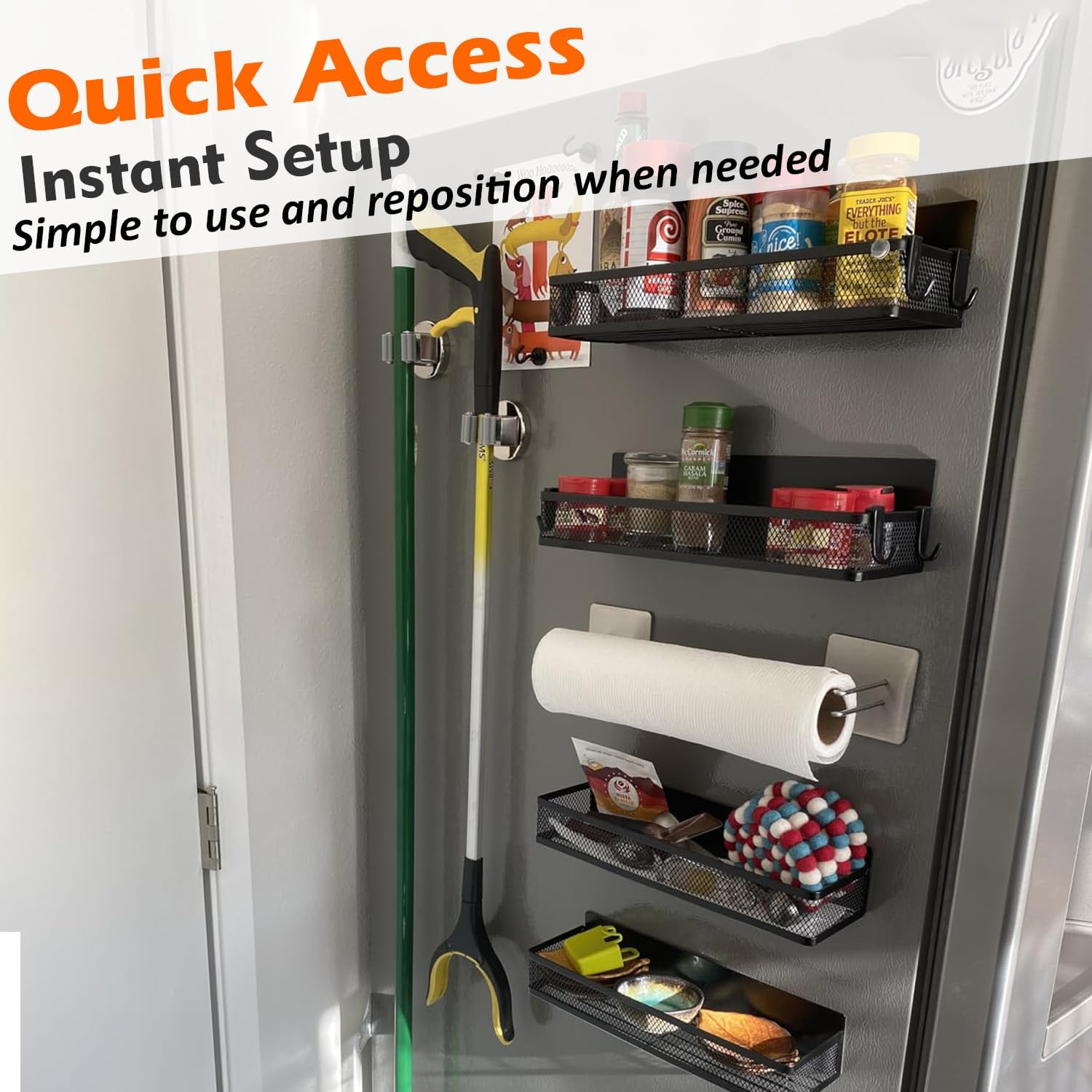 MUTUACTOR Magnetic Broom Holders,2Pcs Anti-Broken Heavy Duty Magnetic Clips Wall Mount,No Drilling 10Lbs Magnetic Hooks Broom Mop Brackets for Work Cargo Garage Laundry Work Van Accessories