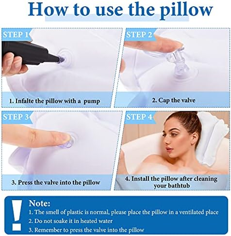 Jetec Inflatable Bath Pillow for Tub Non Slip Bathtub Pillow Soft Comfortable Terry Cloth Bath Pillow White Head Spa Pillow with Suction Cup for Bathtub Cushion, Hot Tub image number 5