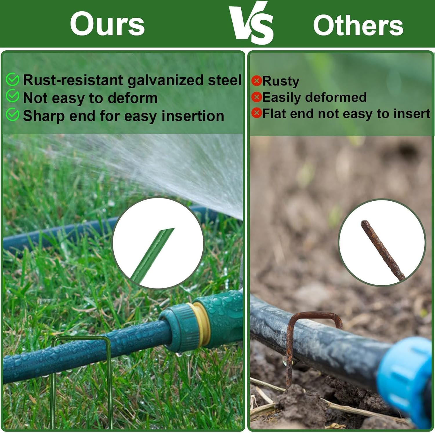 50Pcs Heavy Duty Garden Stakes,15Cm Garden Pegs Pins Ground Stakes Staples Spikes U Shaped Landscape Securing Nail Pin for Landscape Fabric & Netting 6 Inch (50Pcs, Green)