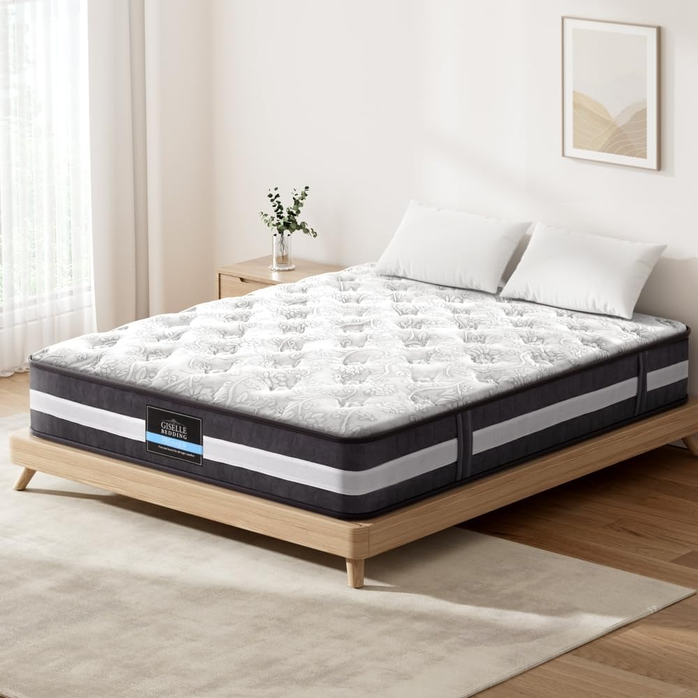 Giselle Bedding Queen Mattress Bed Mattresses Innerspring Foam 30Cm Thickness, with 7-Zone Pocket Spring System and Breathable Euro Top, 5Yrs Warranty, Medium Firm, White + Greywith Vacuum Packed image number 6