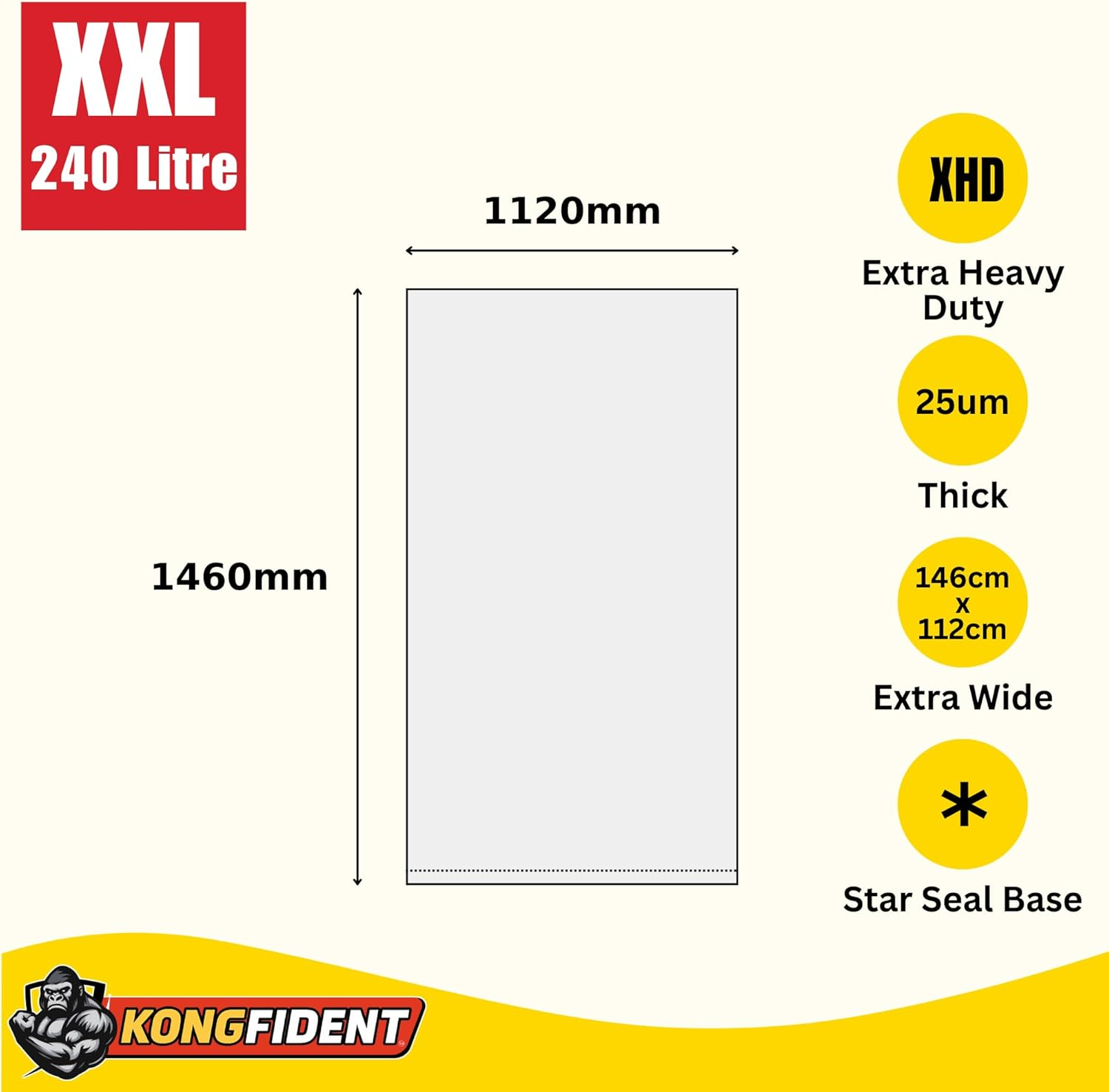 240L Extra Heavy Duty Council Bin Liners, Fits 240L Wheelie Bin, Large Strong Garbage Bags, Extra Strong Rubbish Bags for Outdoor Trolley Bins, 50 Bags Value Pack image number 2