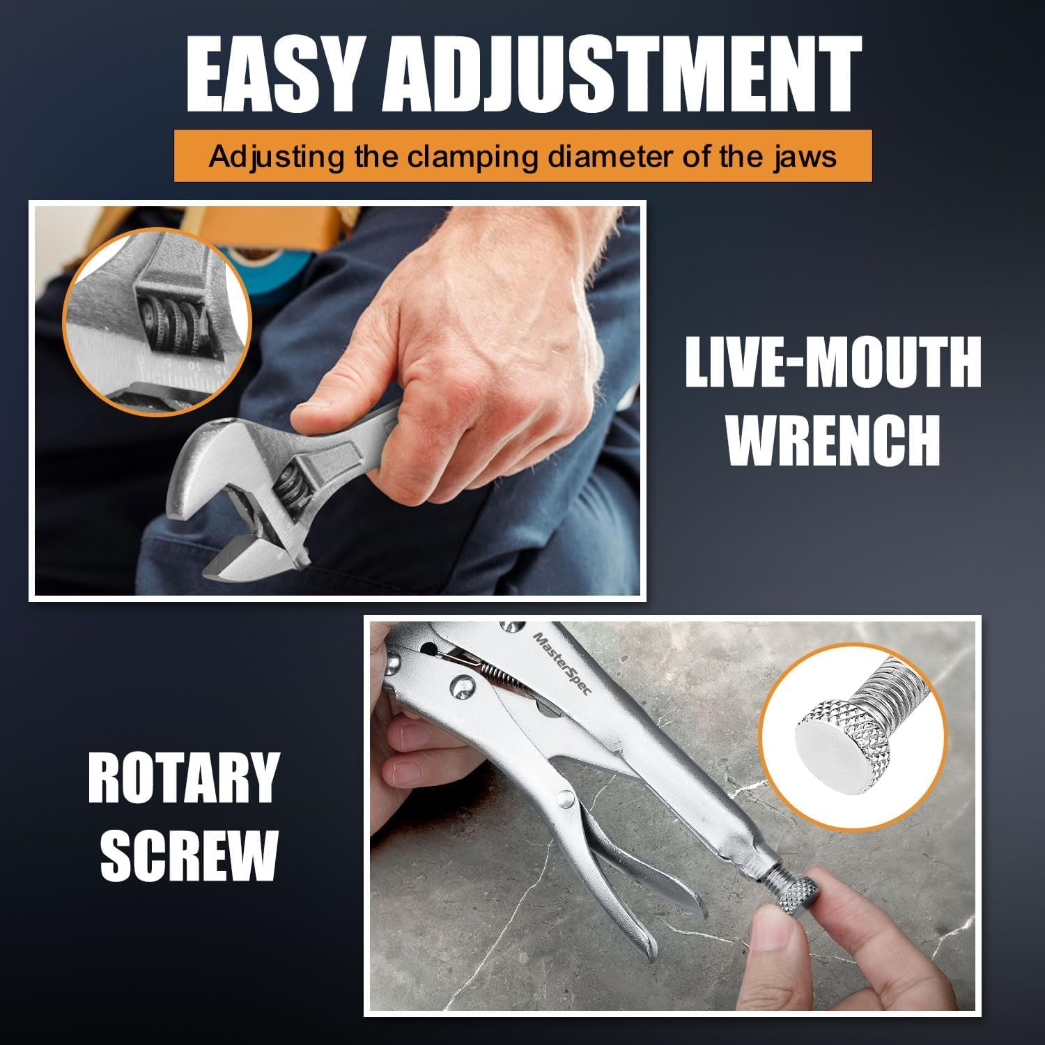 Masterspec 10Pcs Hand Tool Set Pliers Set Multi-Grip Pliers Long Nose/Slip Joint/Diagonal/Combination/Jaw Locking/Water Pump Pliers/Adjustable Spanner for Home Industry image number 5