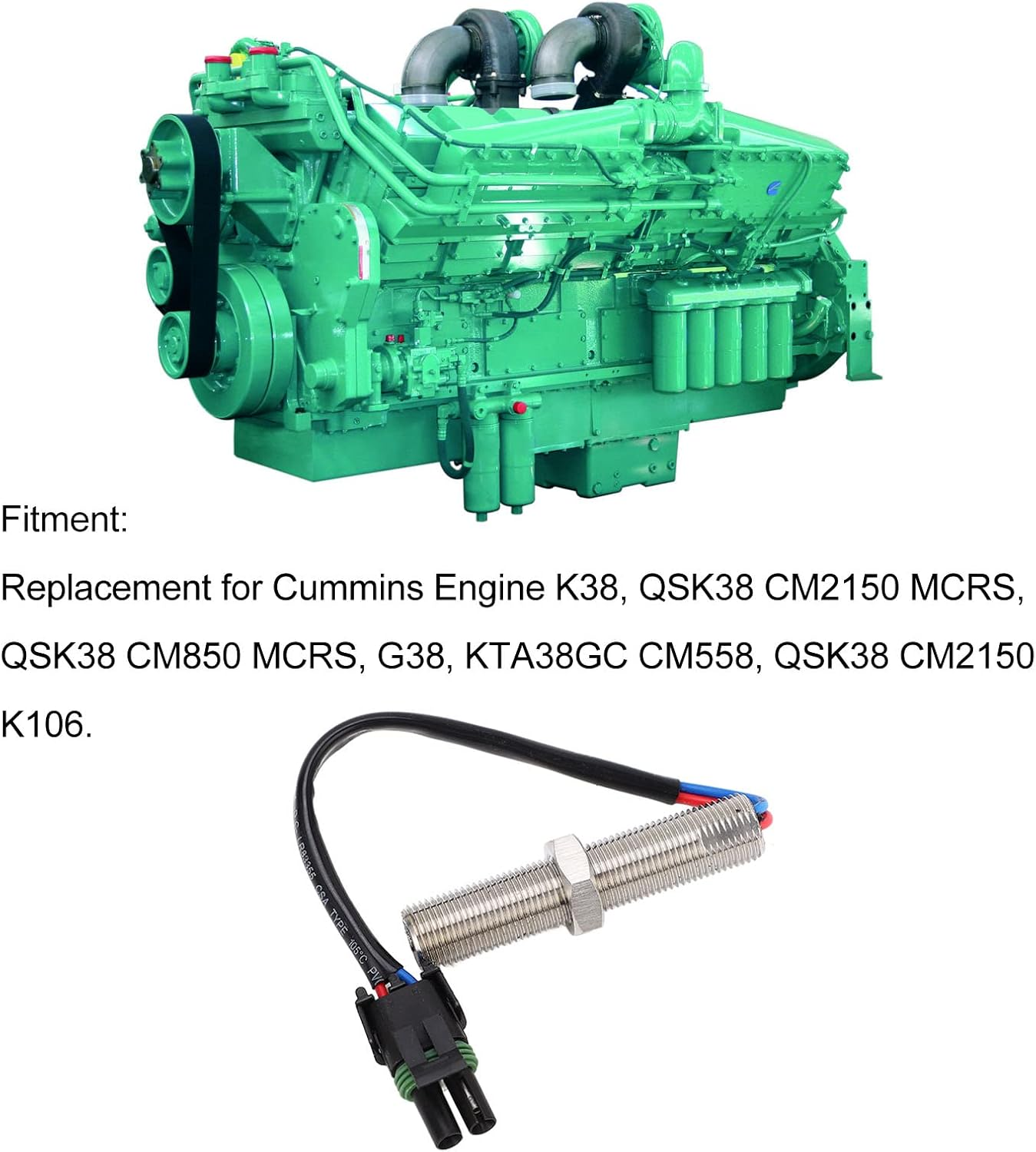 Magnetic Pickup MPU Speed Sensor 3034572, Engine MPU Generator Rotational Gear Sensor Replacement for Cummins Engine K38 QSK38 image number 5