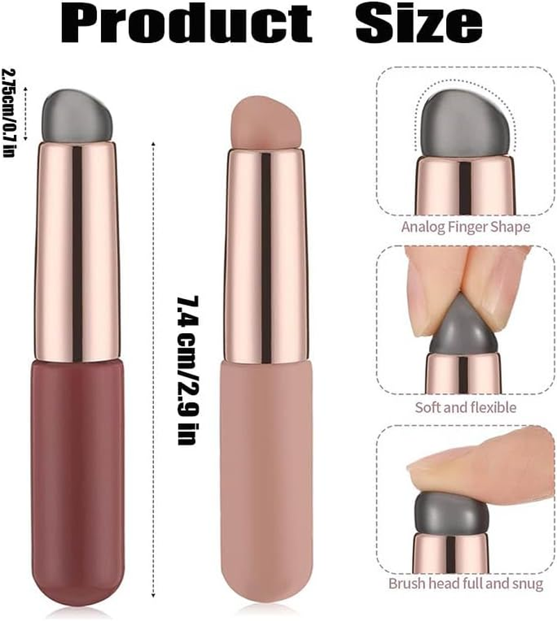 2 Pcs Silicone Lip Brush round Head Applicator - Reusable Nail Chrome and Concealer Makeup Brushes image number 5